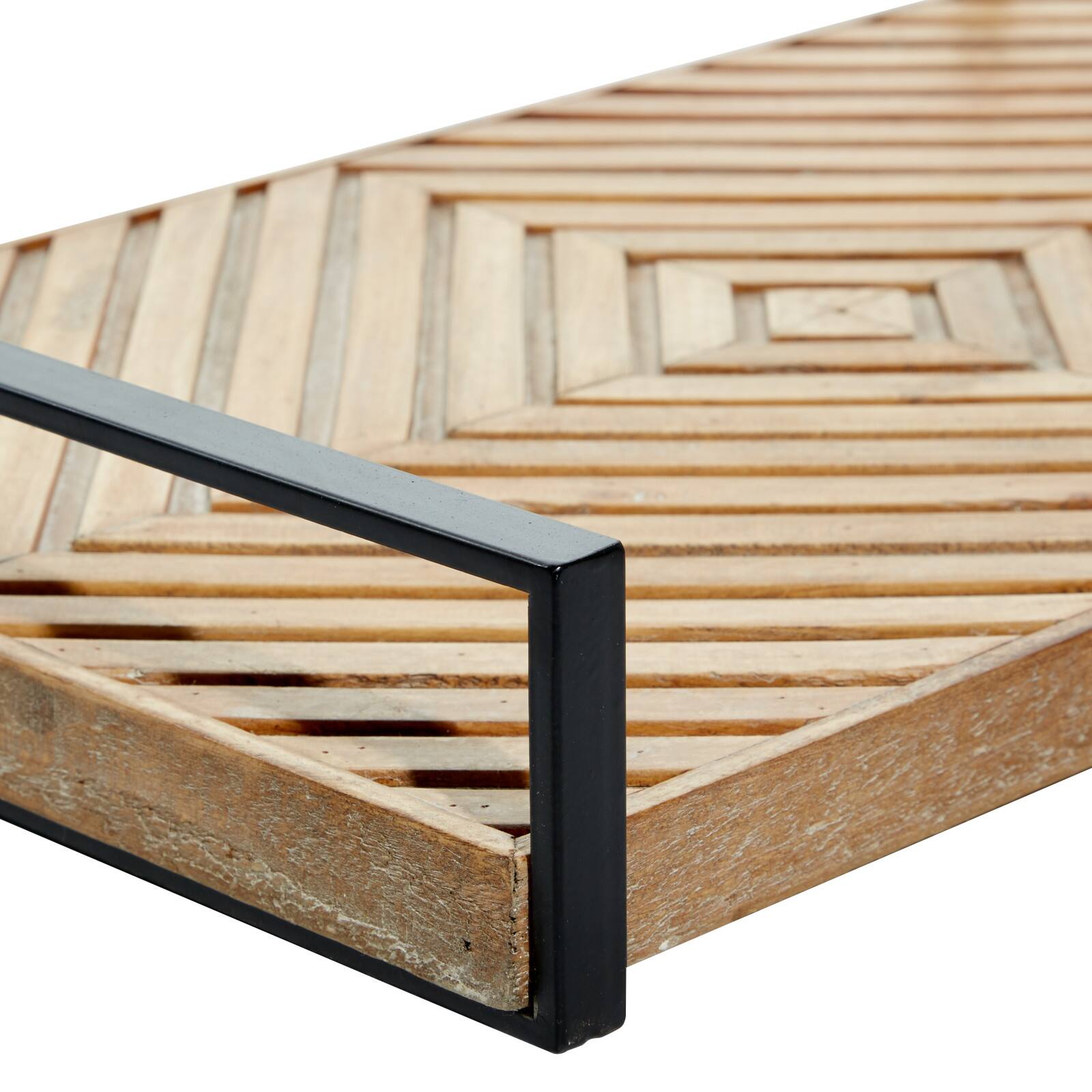 Brown Ribbed Wood Farmhouse Tray Set