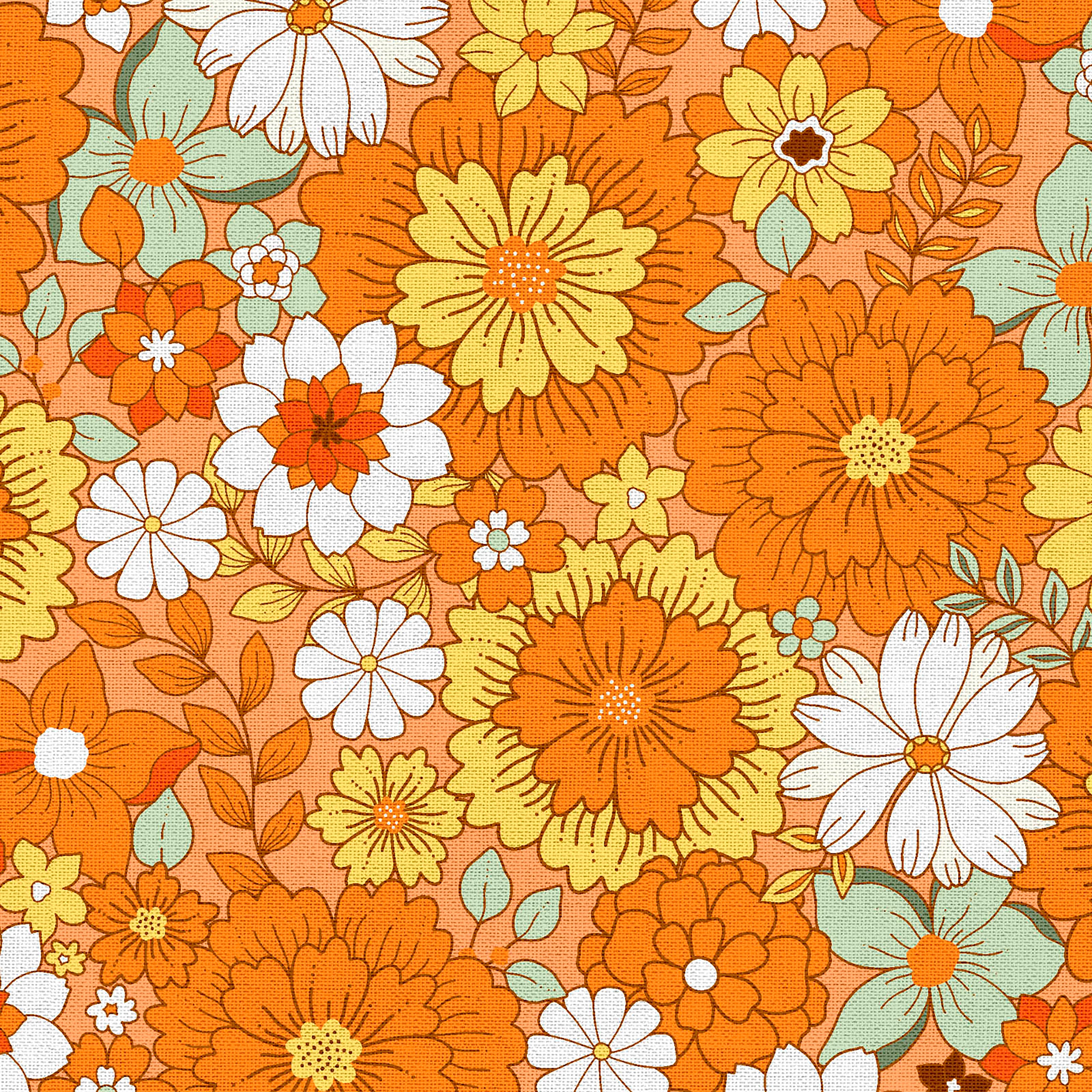 10 yd. Full Bolt: Fabric Editions Orange Retro Revival Cotton Fabric