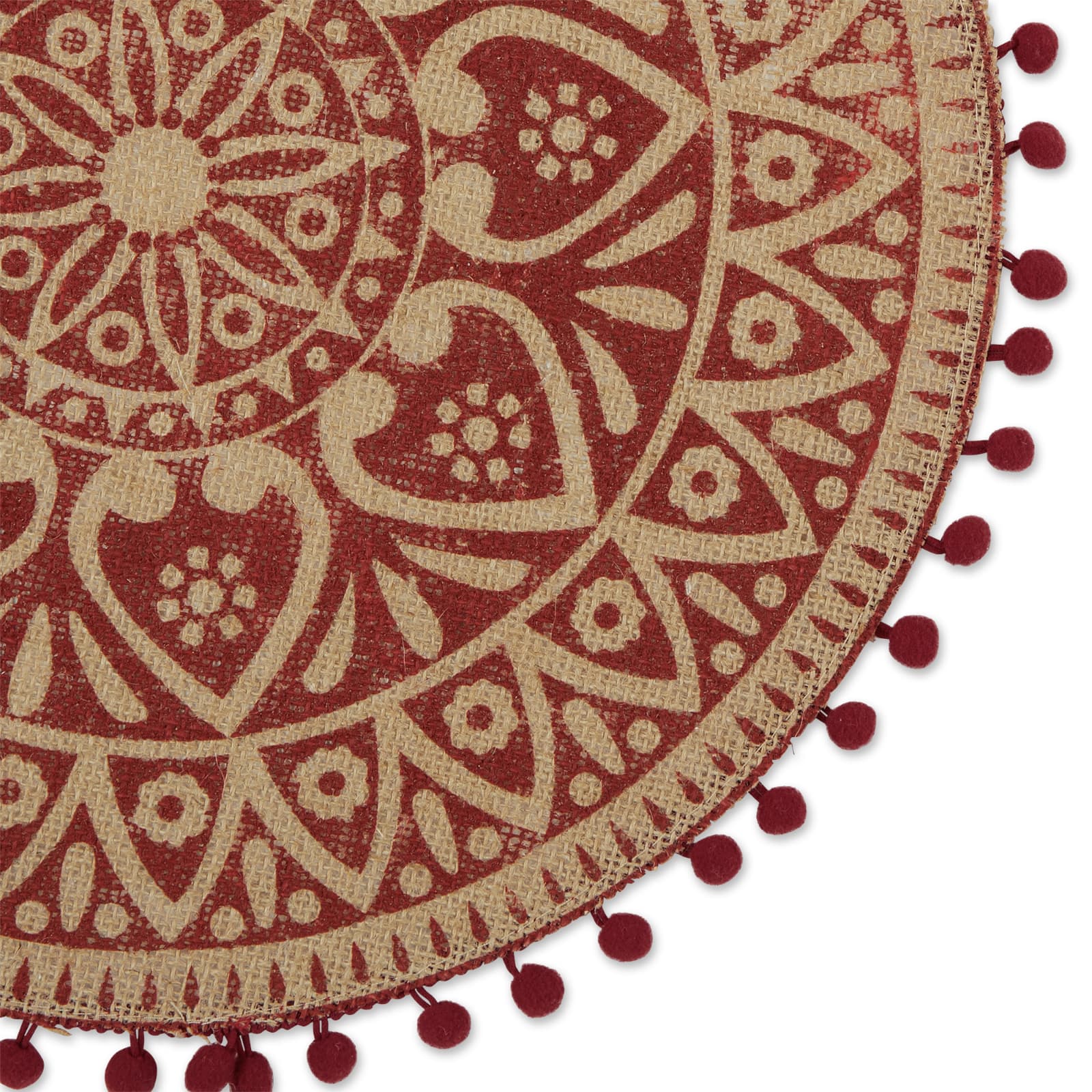 Barn Red Block Print On Natural Round Jute Placemat (Set of 6)