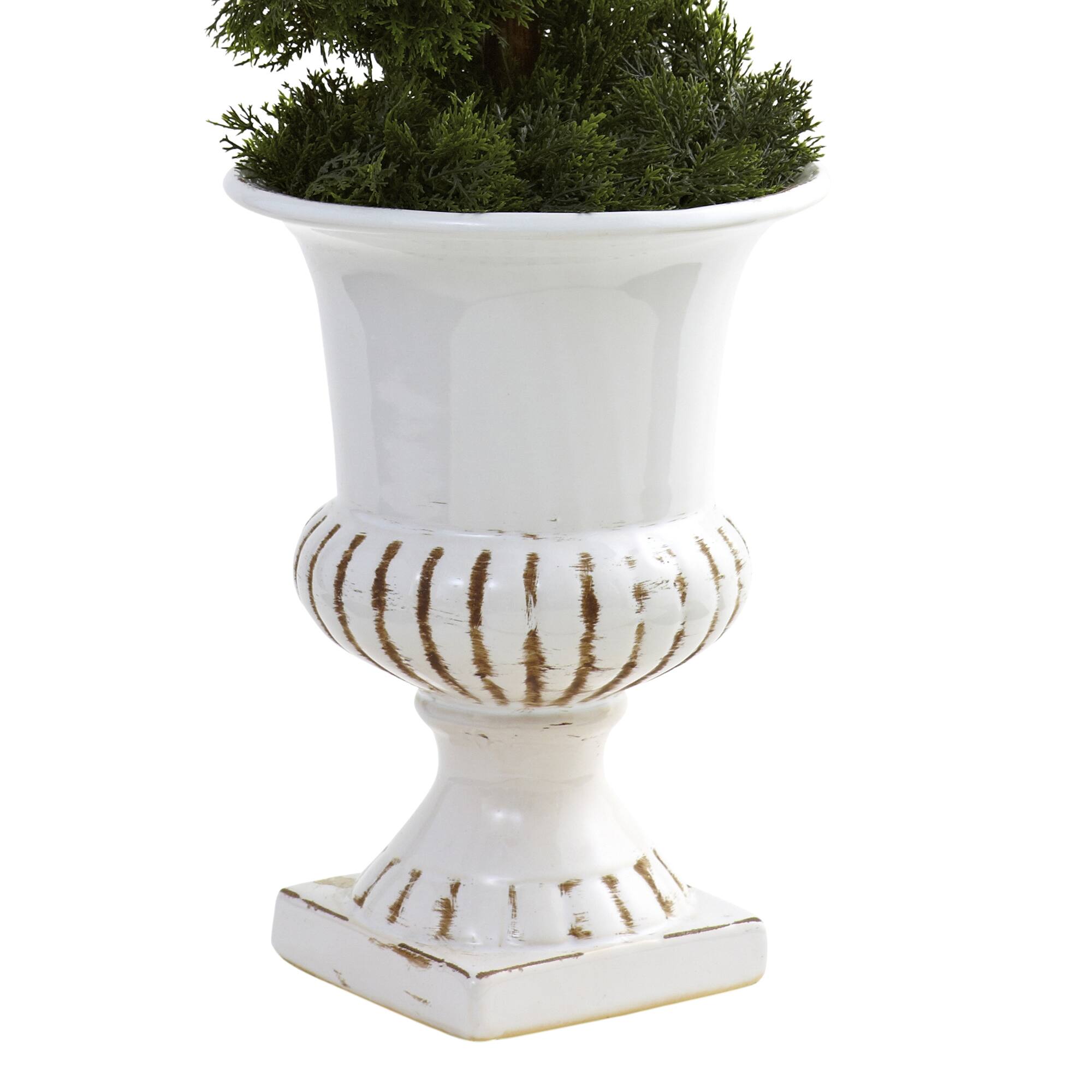 2.5ft. Cedar Spiral Tree in White Urn