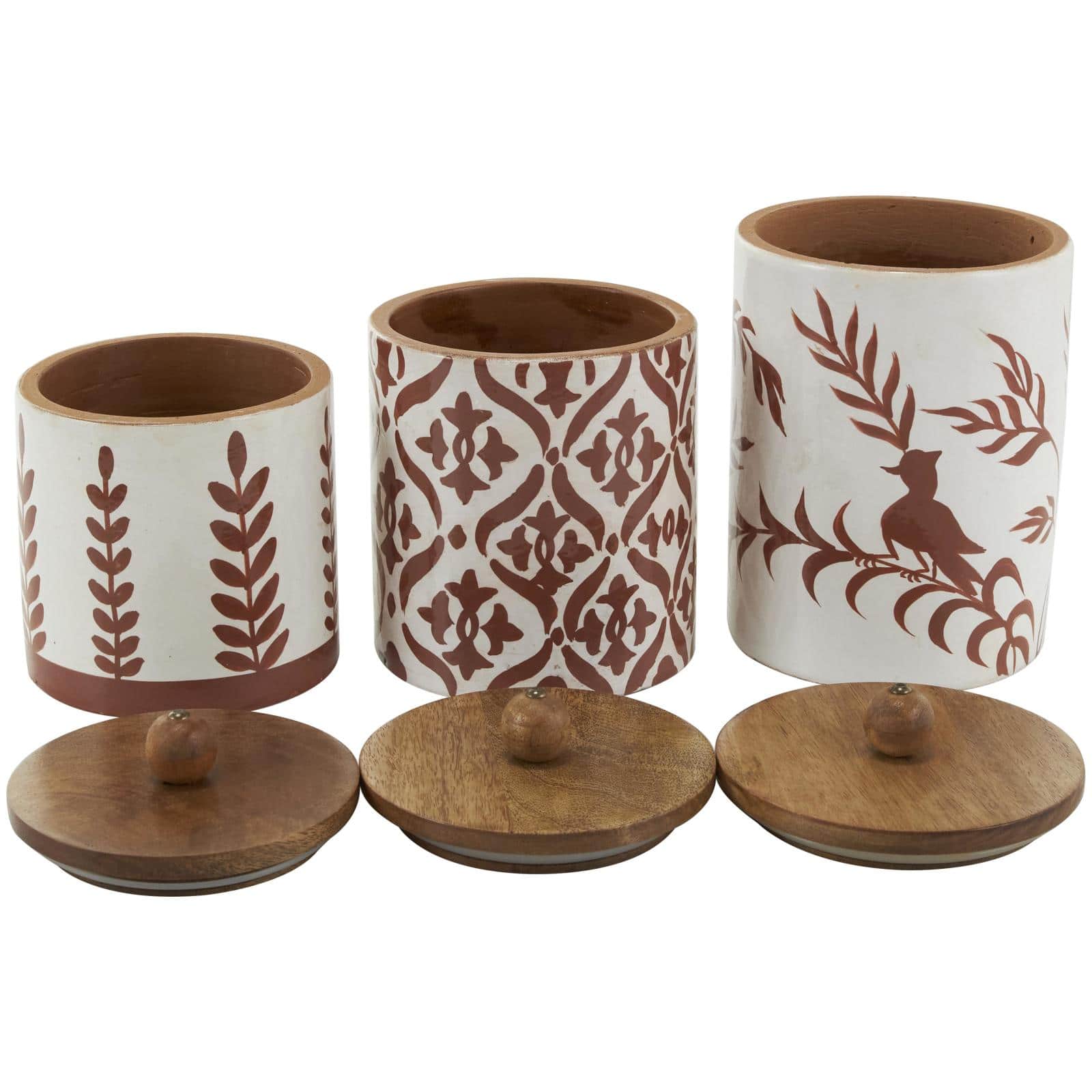 Cream & Brown Ceramic Floral Canister Set with Lids