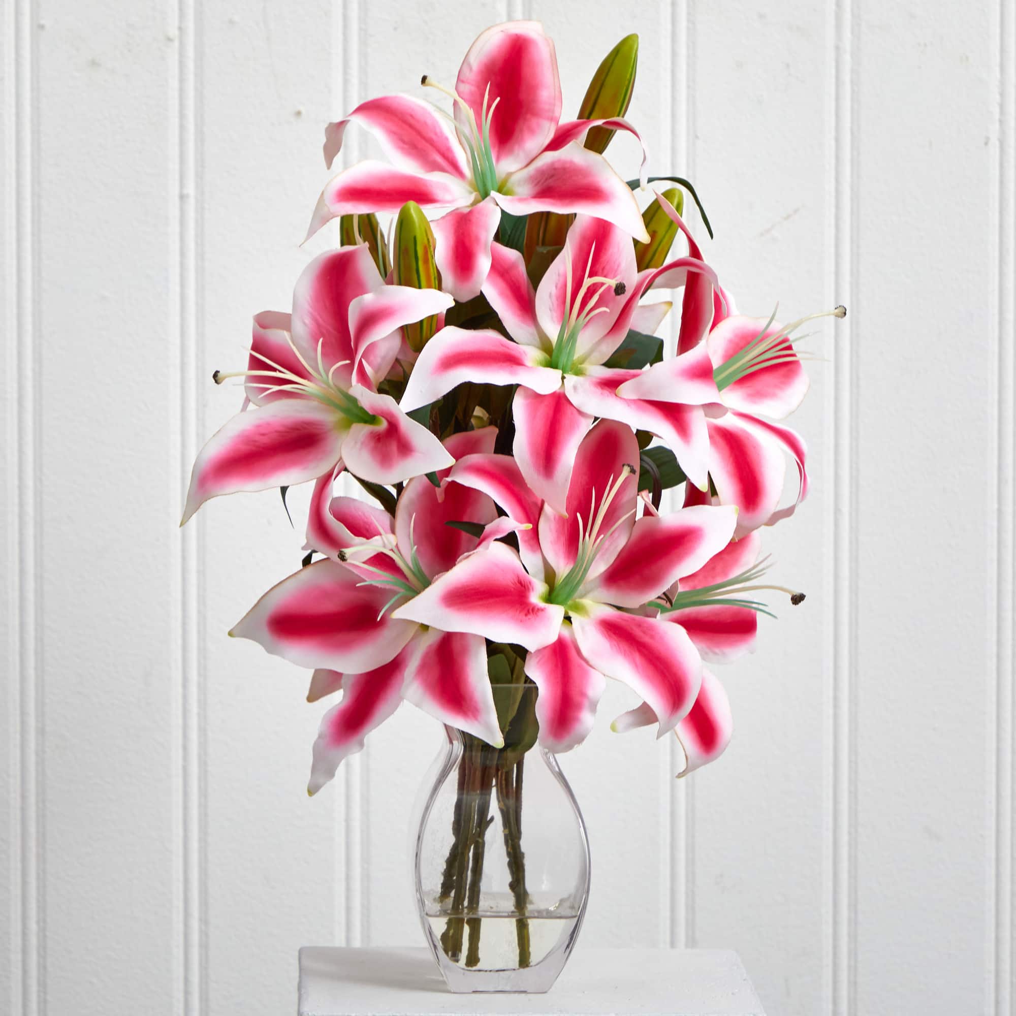18&#x22; Pink Rubrum Lily Arrangement with Decorative Vase