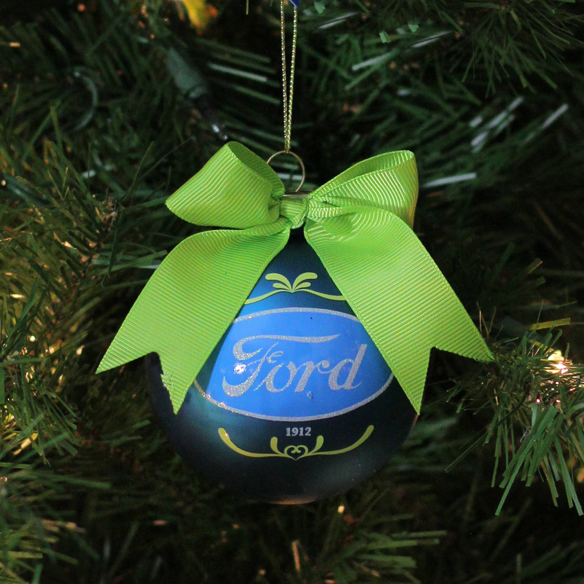 3&#x22; Blue Ford Logo Collectible Glass Ball Ornament Set