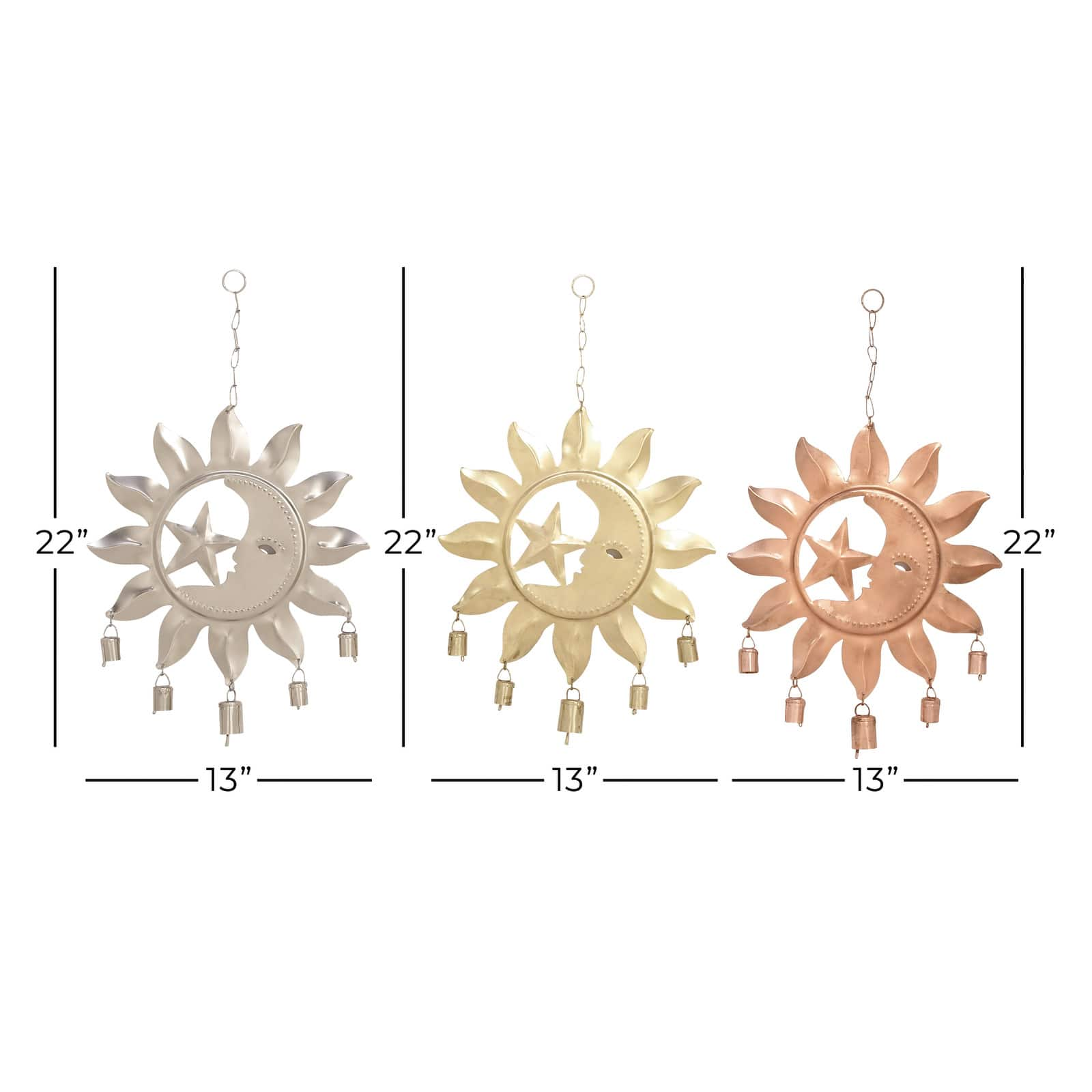 Multi Colored Sun &#x26; Moon Metal Eclectic Windchime Set