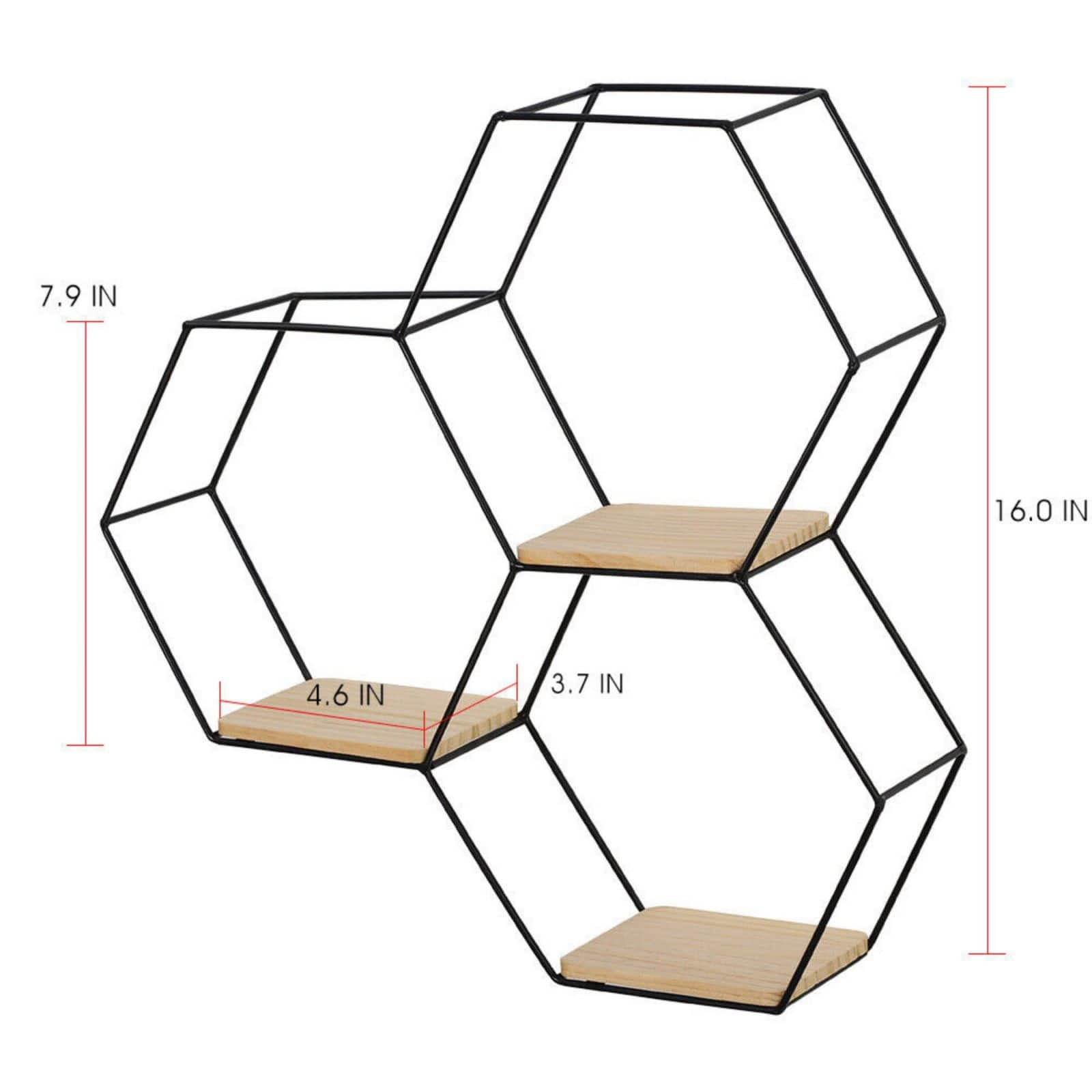 Nex&#x2122; Black Metal Modern Floating Hexagonal Shelf