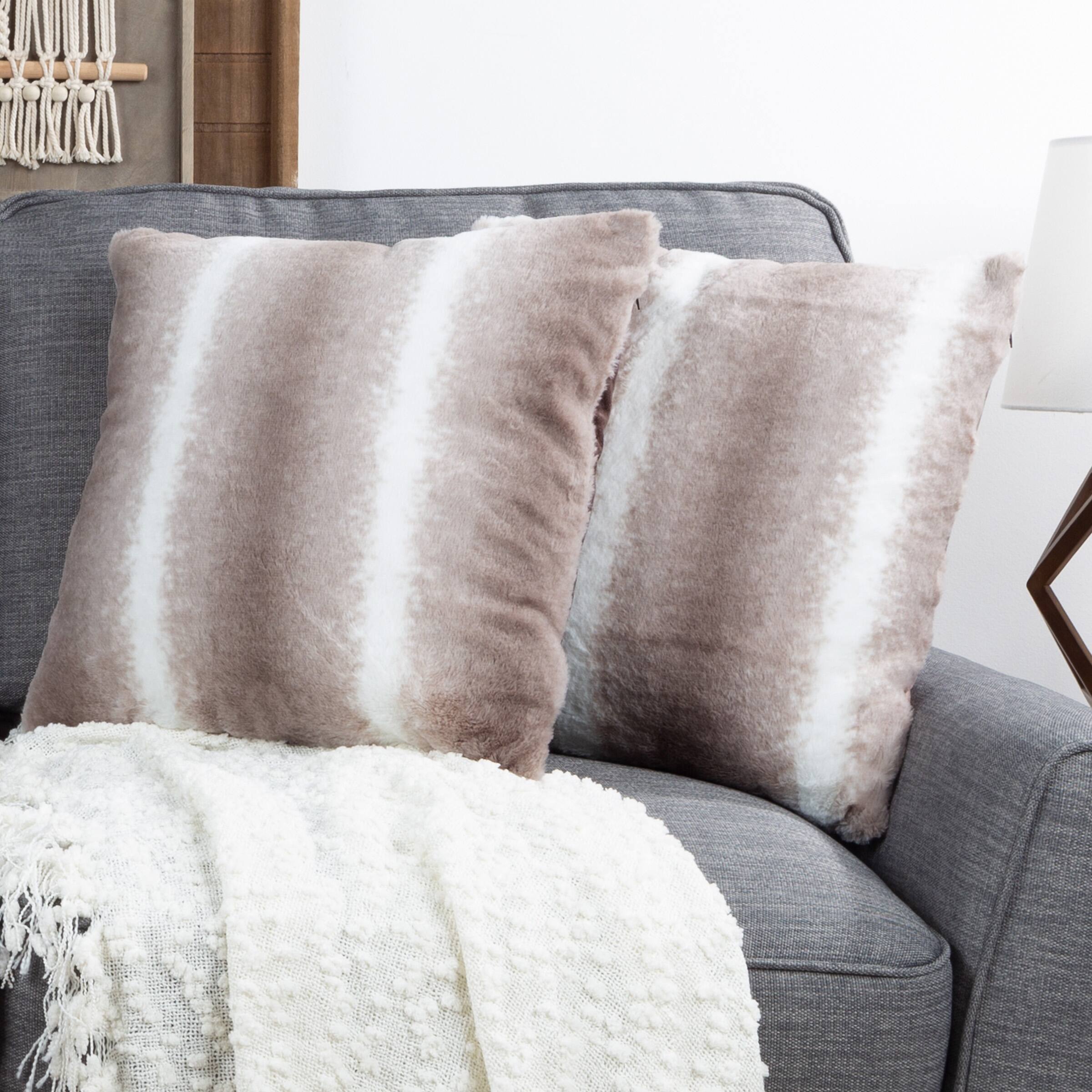 Hastings Home Gray &#x26; White Faux Rabbit Fur Pillows, 2ct.