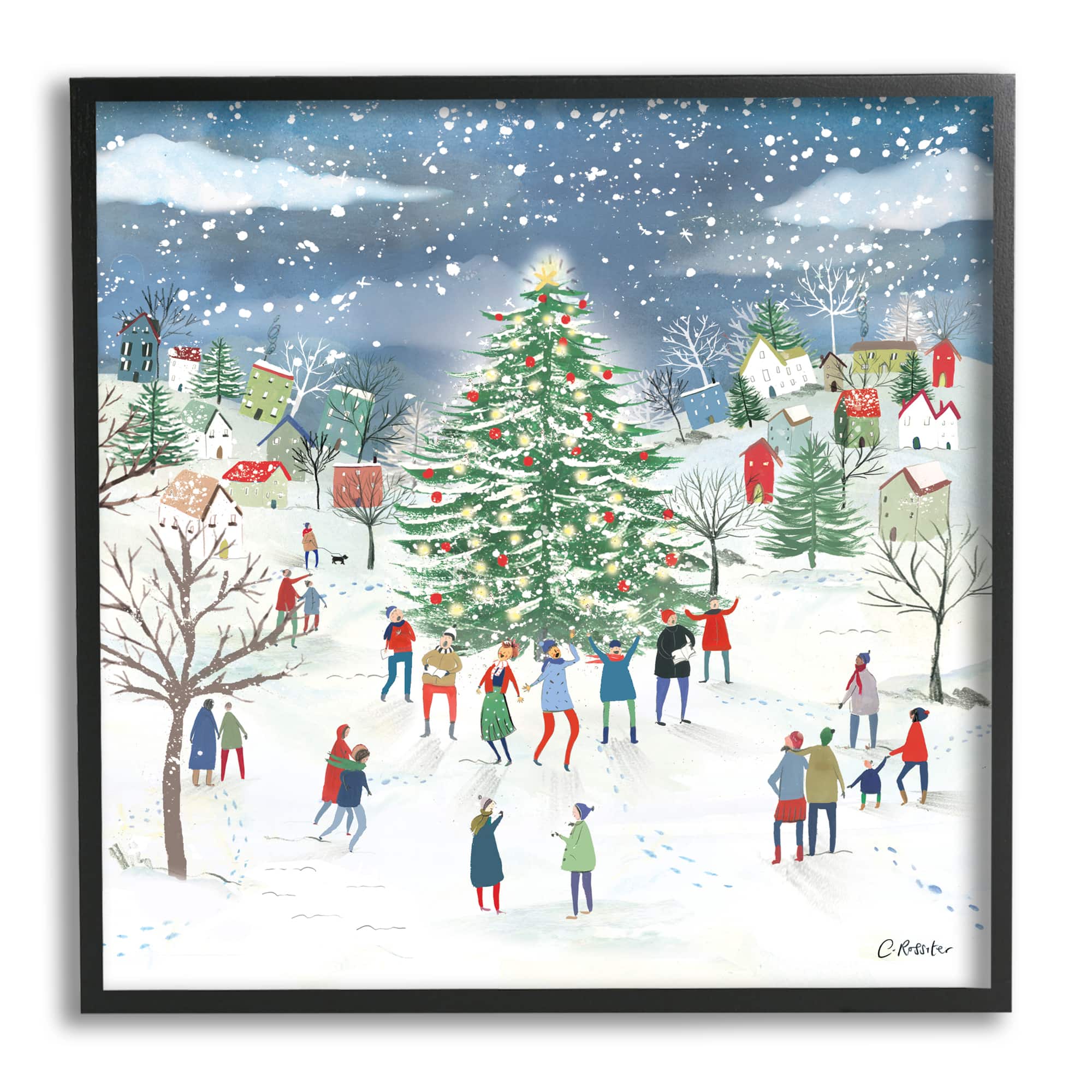 Stupell Industries Town Christmas Tree Celebration Framed Giclee Art