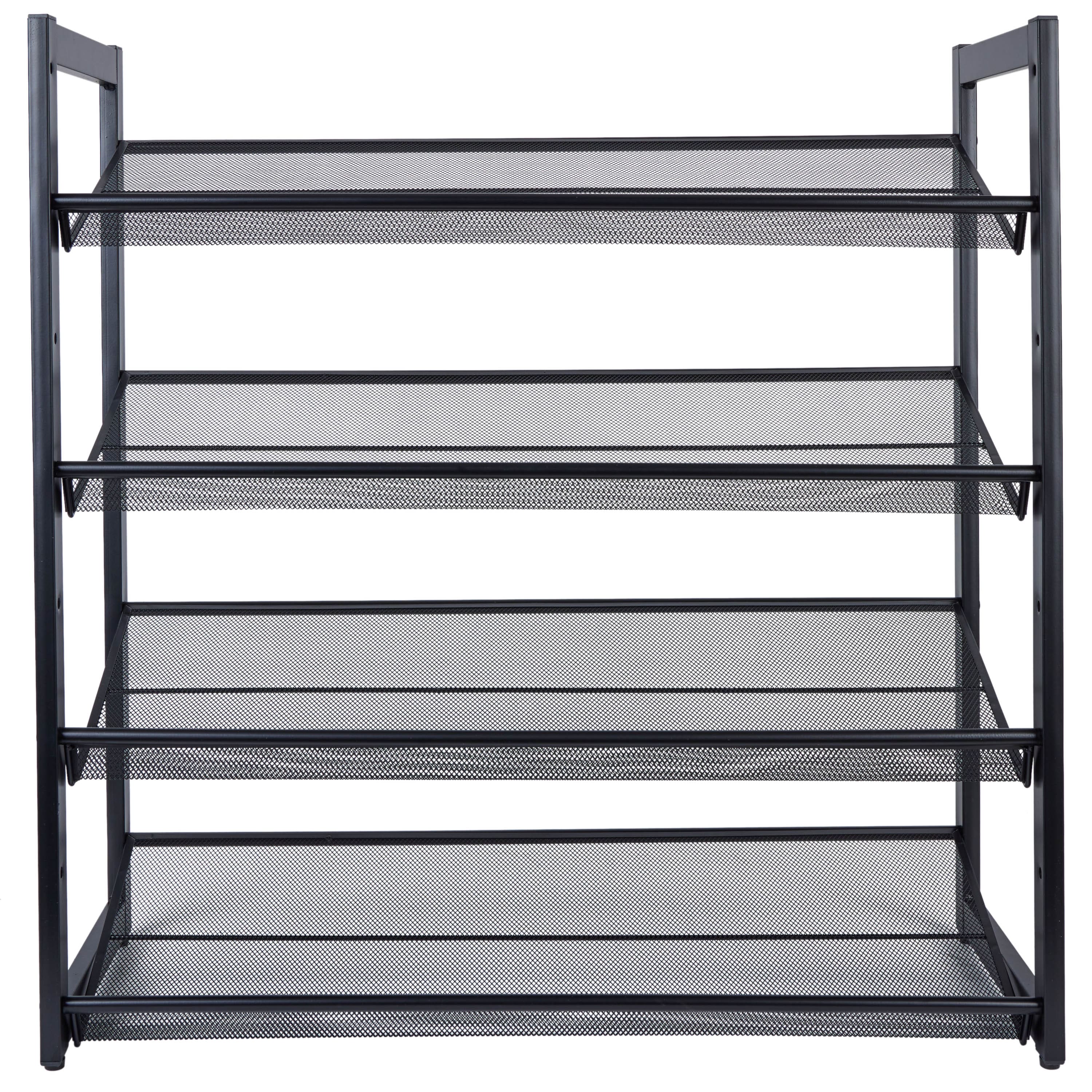 Organize It All Black 30&#x22; Wide 4 Tier Adjustable Mesh Shoe Rack