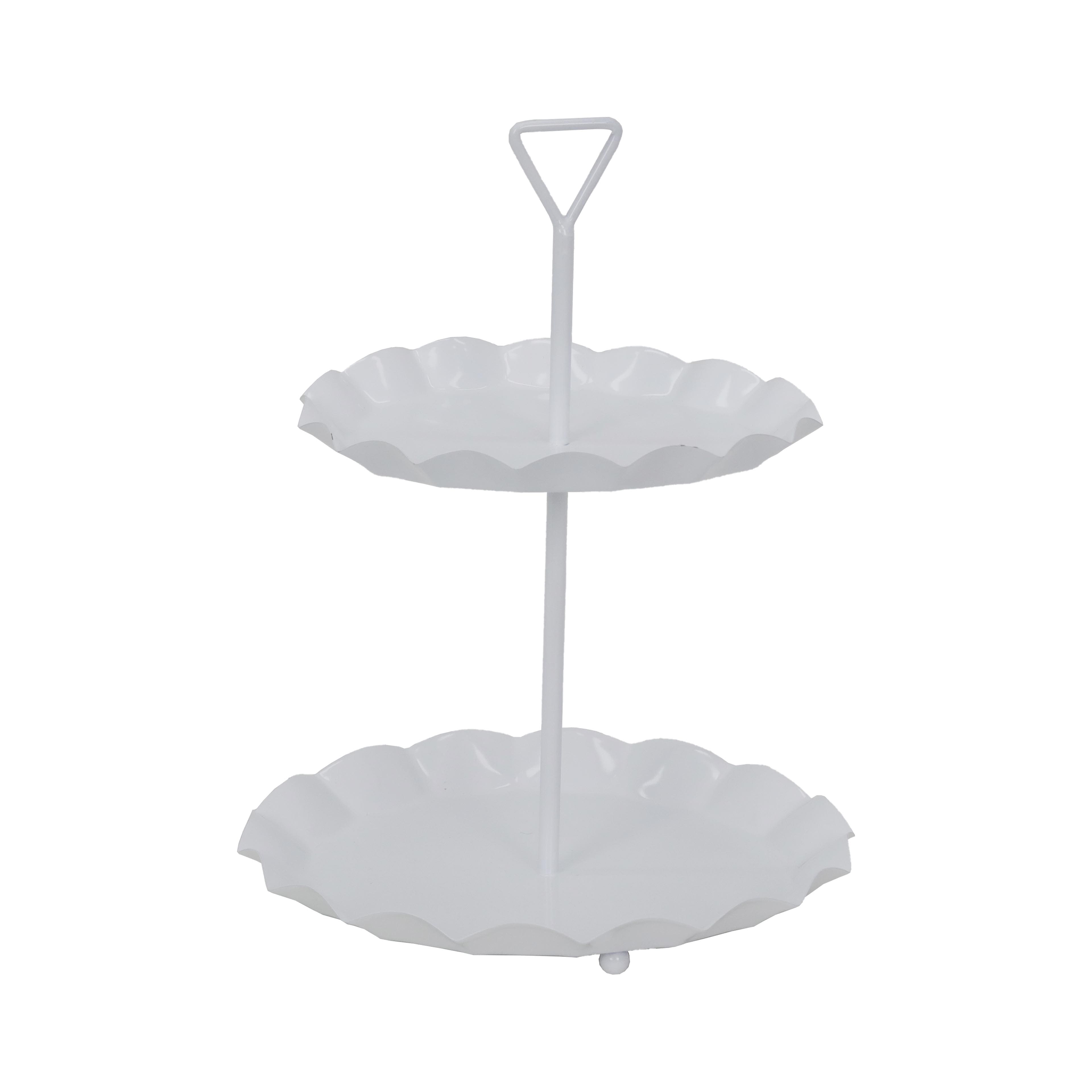 14&#x22; White Ruffle-Edge 2-Tiered Metal Tray by Ashland&#xAE;