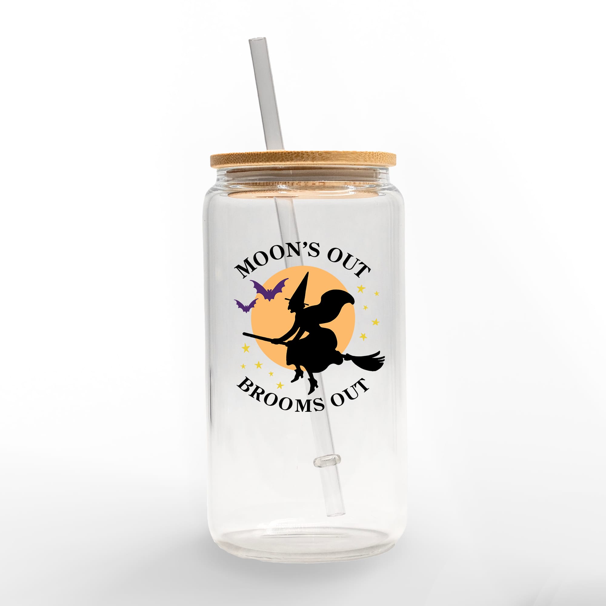 Moon&#x27;s Out Brooms Out 16oz. Glass Can Cup
