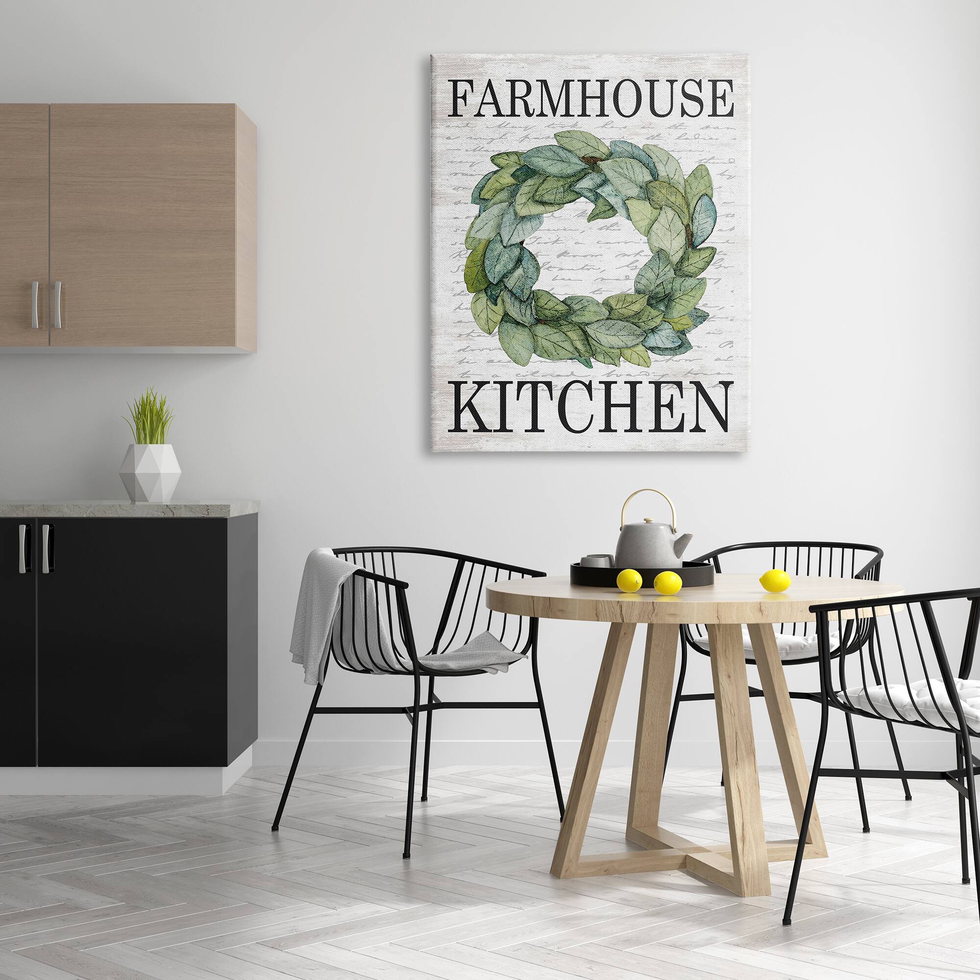 Stupell Industries Farmhouse Kitchen Phrase Tree Leaf Wreath Soft Script Canvas Wall Art