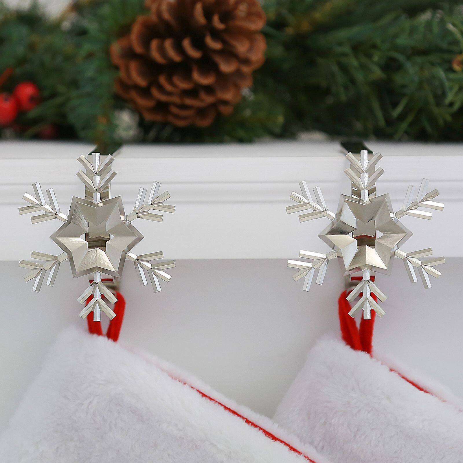 Original MantleClip&#xAE; Silver Snowflake Icons Stocking Holders, 2ct.