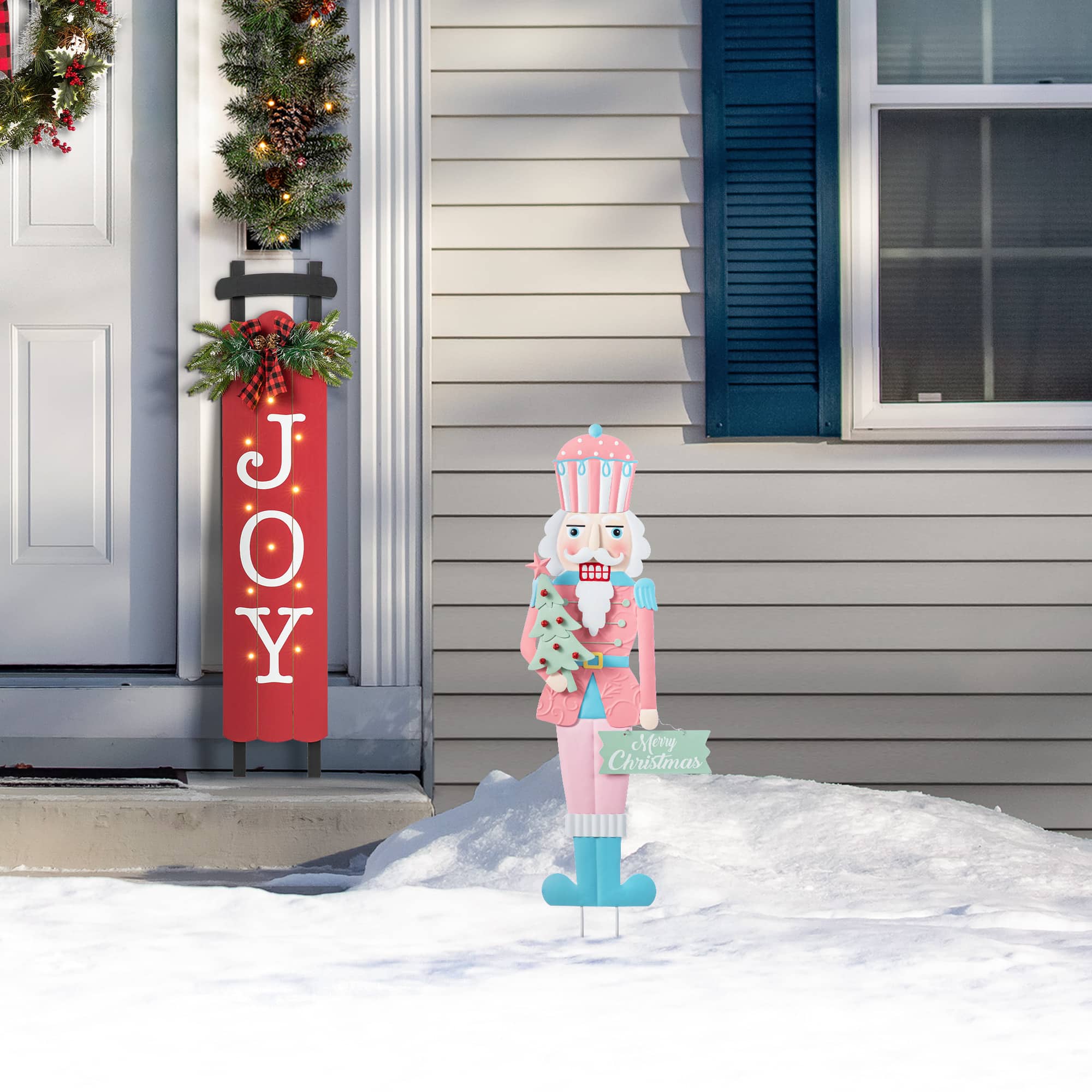 Glitzhome&#xAE; 36&#x22; Metal Christmas Pink Nutcracker Yard Stake