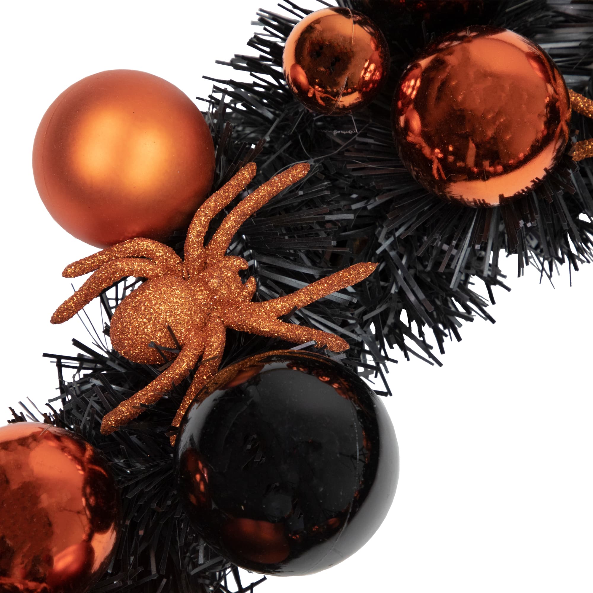 18&#x27;&#x27; Unlit Orange Spiders and Ornaments Halloween Wreath