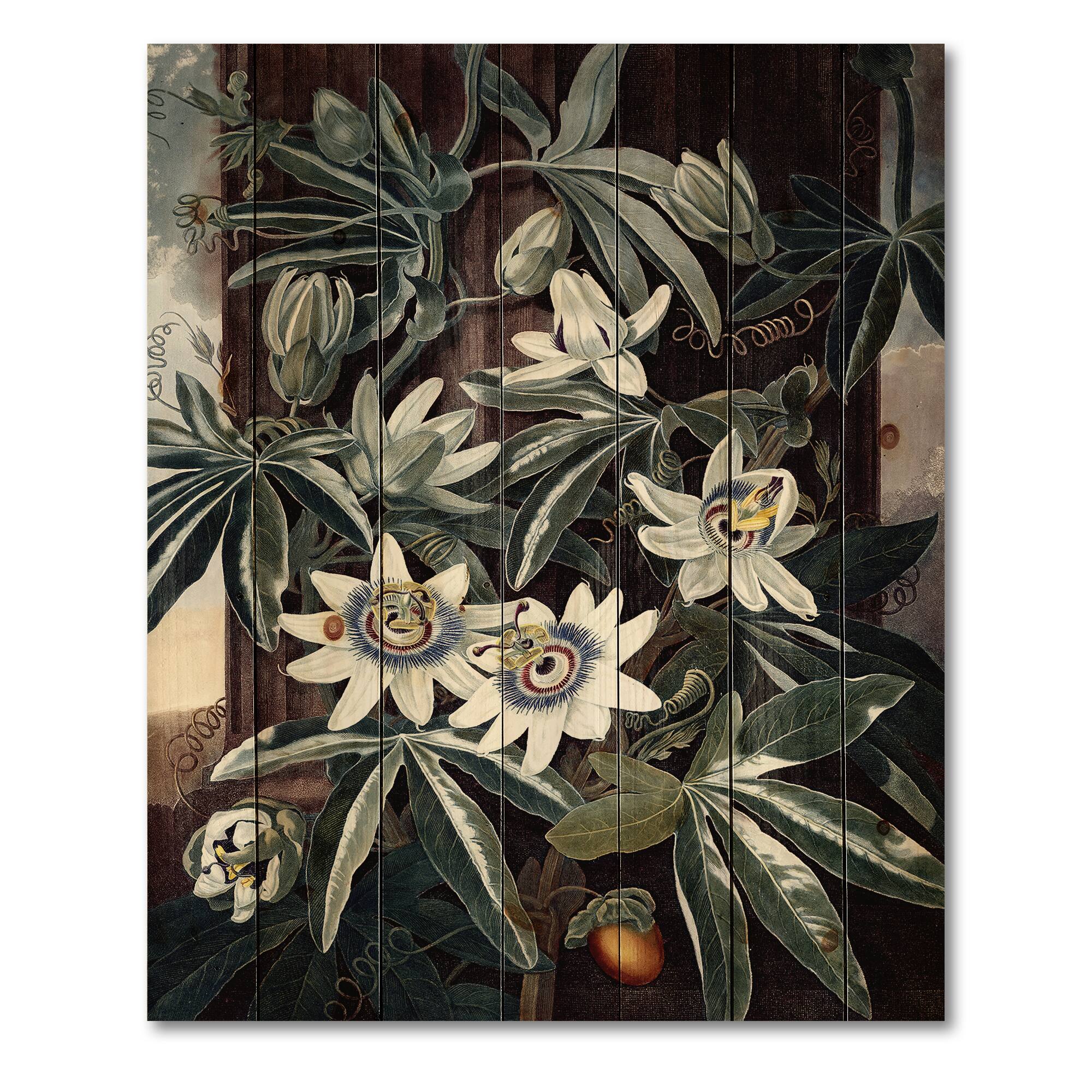 Designart - Vintage Flowers I - Traditional Print on Natural Pine Wood