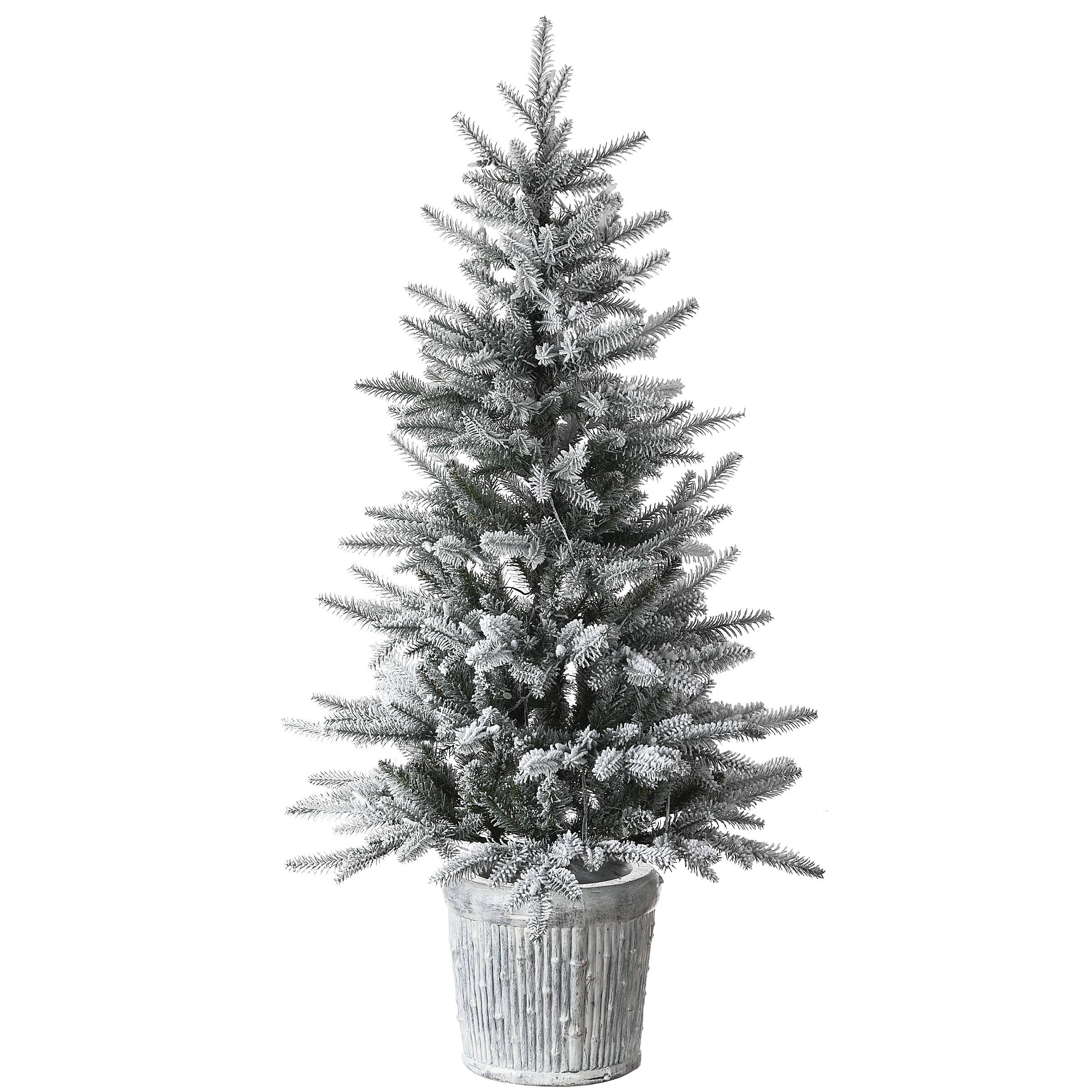 4.5ft. Pre-Lit Flocked Alpine Fir Entrance Tree In Gray Pot, Clear LED Lights