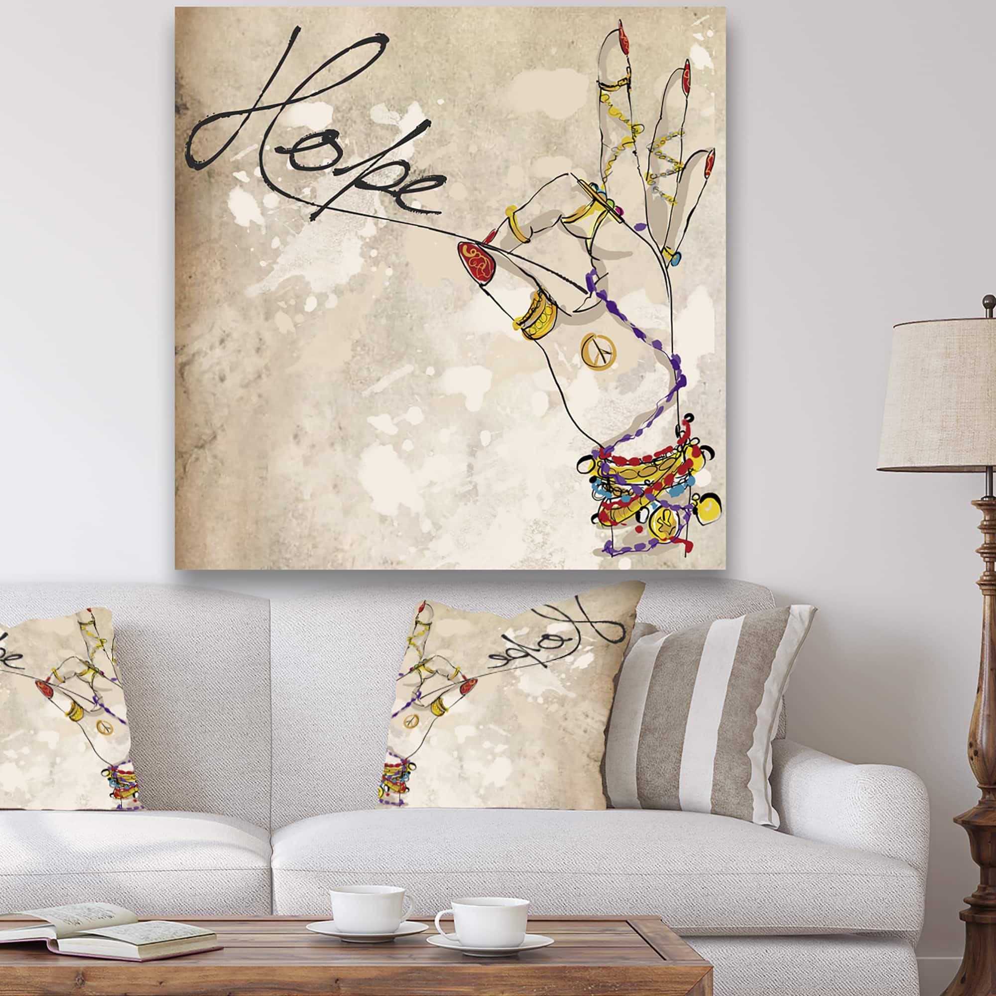 Designart - Gypsy Hippy Hand Hope - Cottage Premium Canvas Wall Art