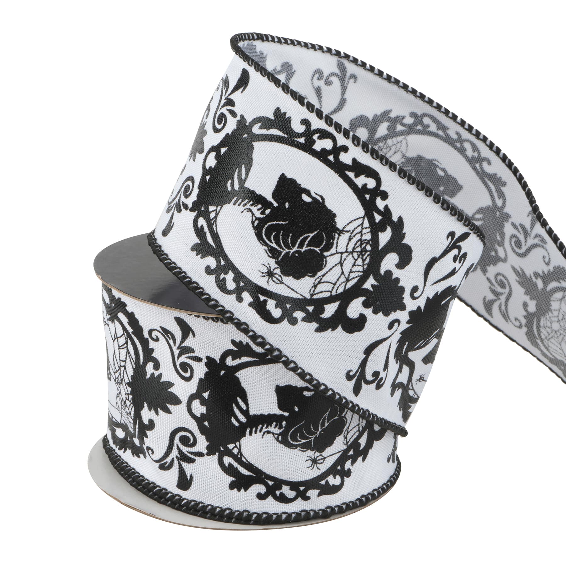 2.5&#x22; x 20ft. Black &#x26; White Wired Skeleton Portrait Ribbon by Celebrate It&#xAE; Halloween