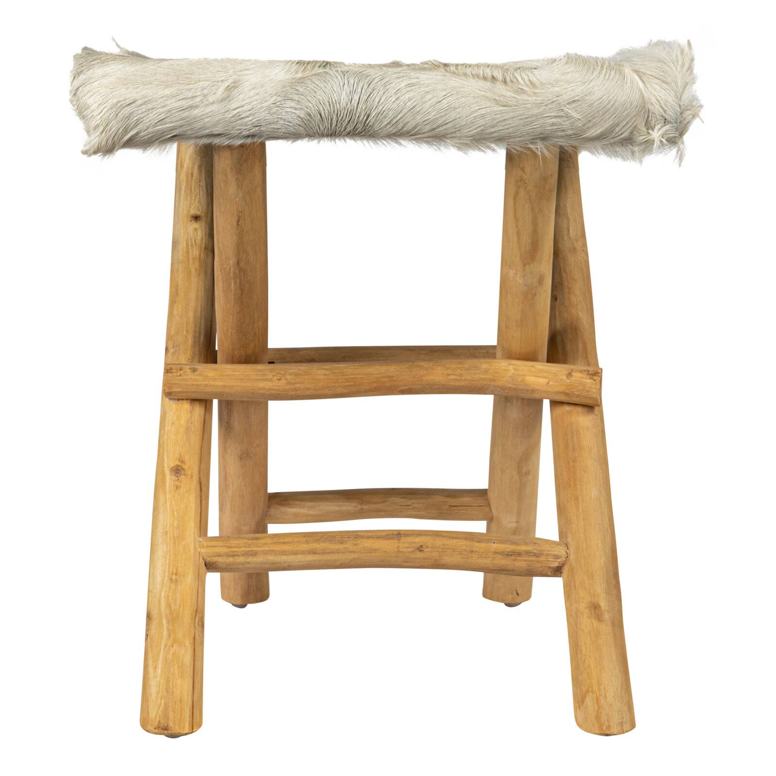Hello Honey® Natural Teakwood and Goat Fur Folding Stool