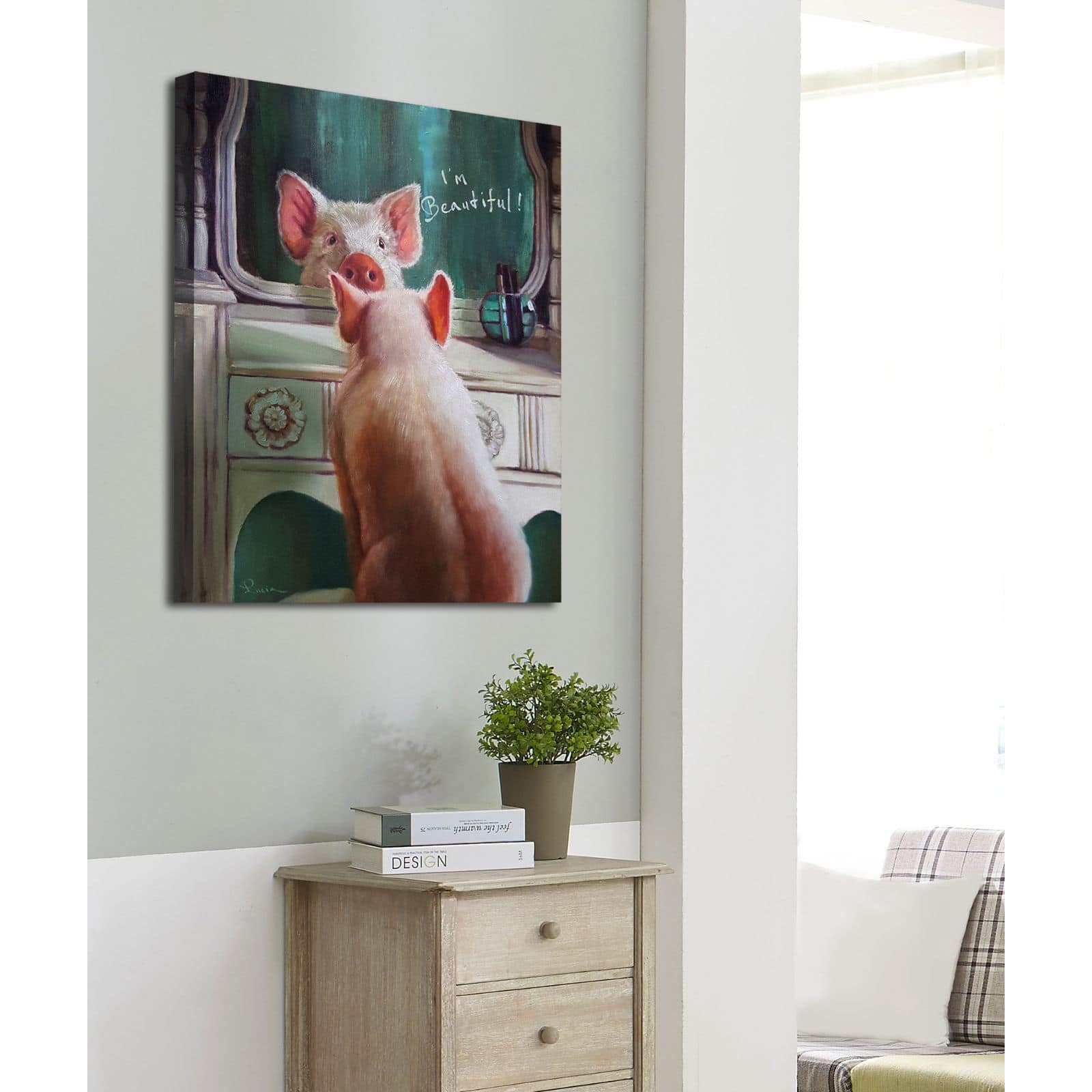Stupell Industries I&#x27;m Beautiful Painted Pig in Mirror Canvas Wall Art