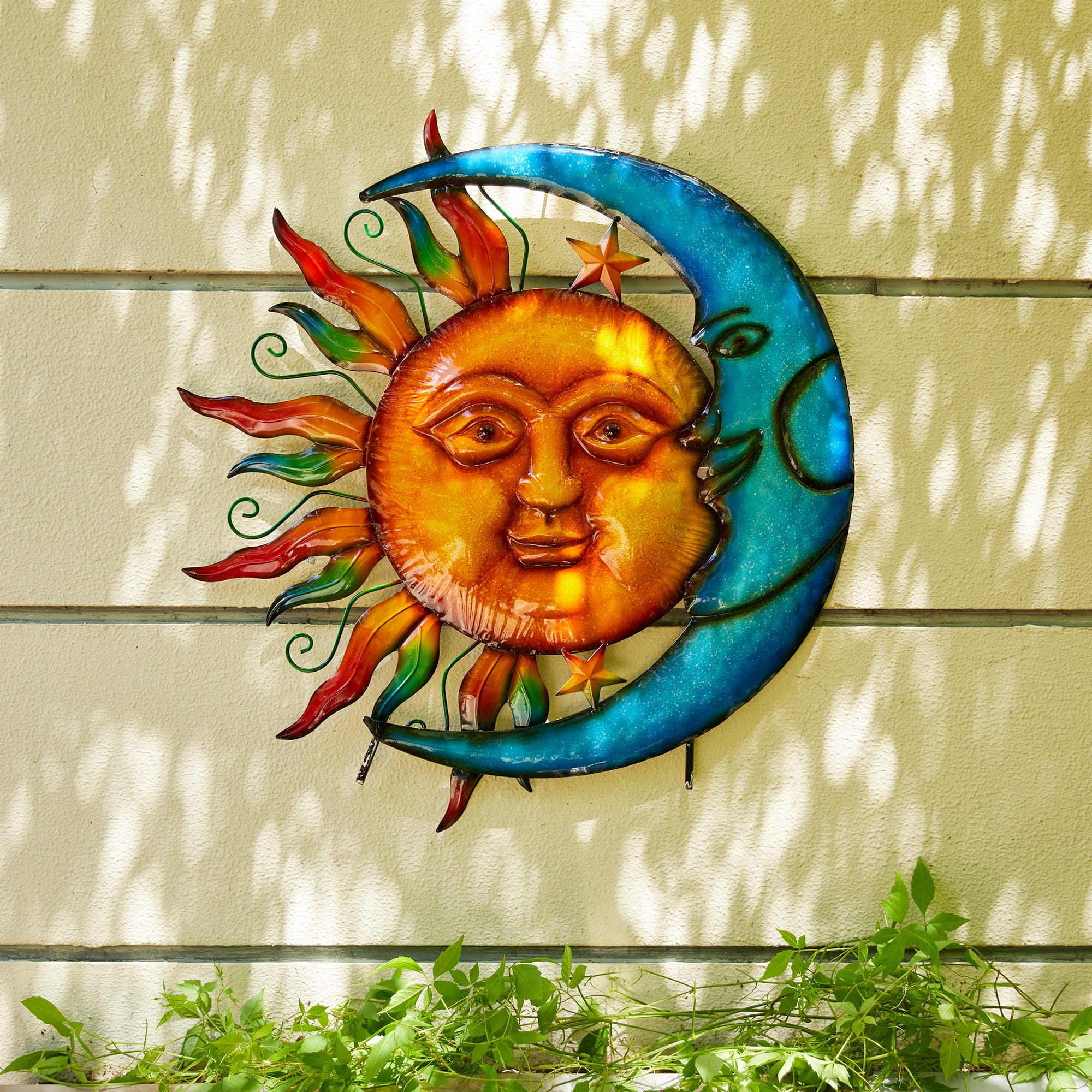 Glitzhome&#xAE; 36.25&#x22; Metal Sun &#x26; Moon Garden Stake or Wall D&#xE9;cor