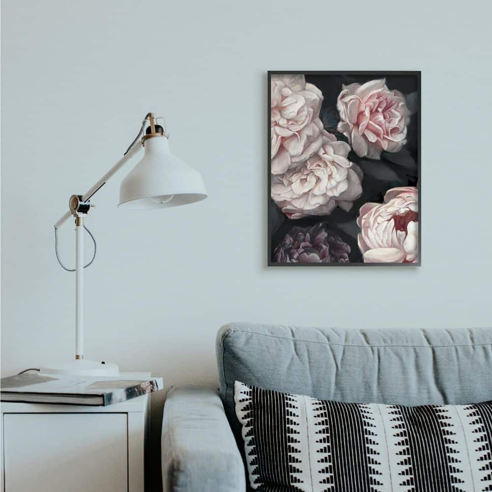 Stupell Industries Clustered Pink & White Florals Wall Art in Black Frame