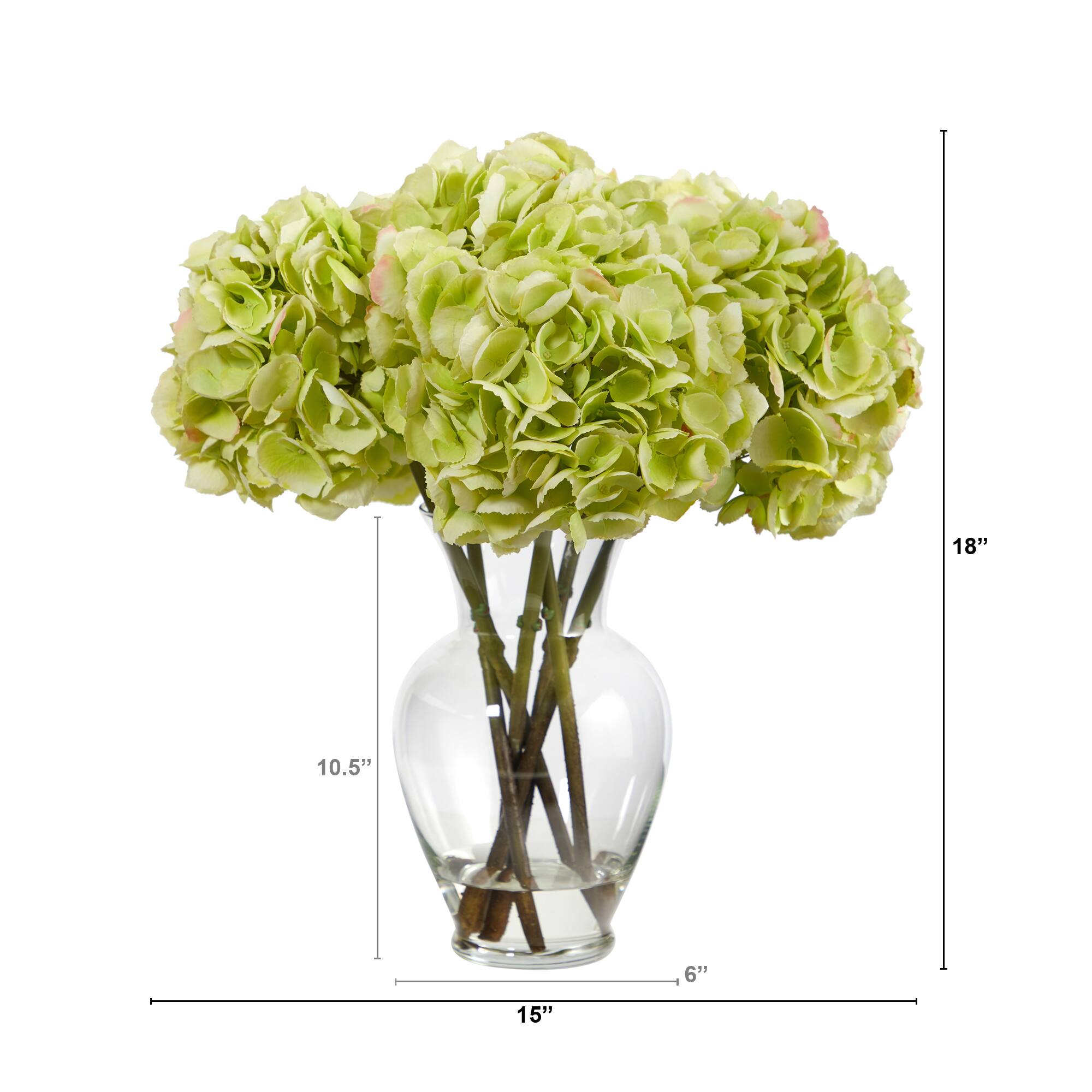 18&#x22; Green Hydrangea Arrangement in Glass Vase