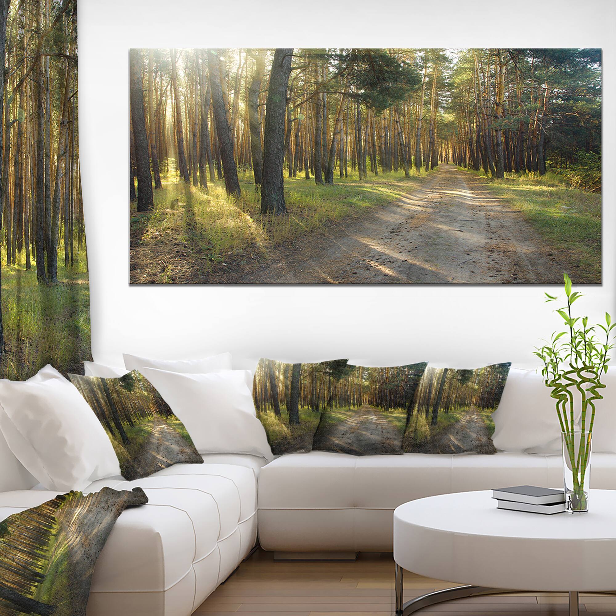 Designart - Road Through Green Pine Forest - Landscape Photography Canvas Print