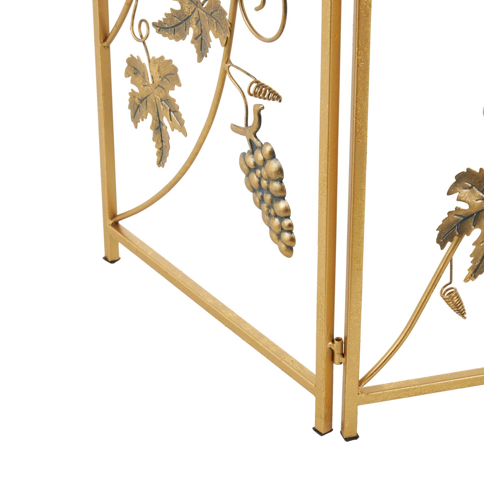 36" Gold Metal Fruit Foldable 3-Panel Fireplace Screen with Leaf Accents