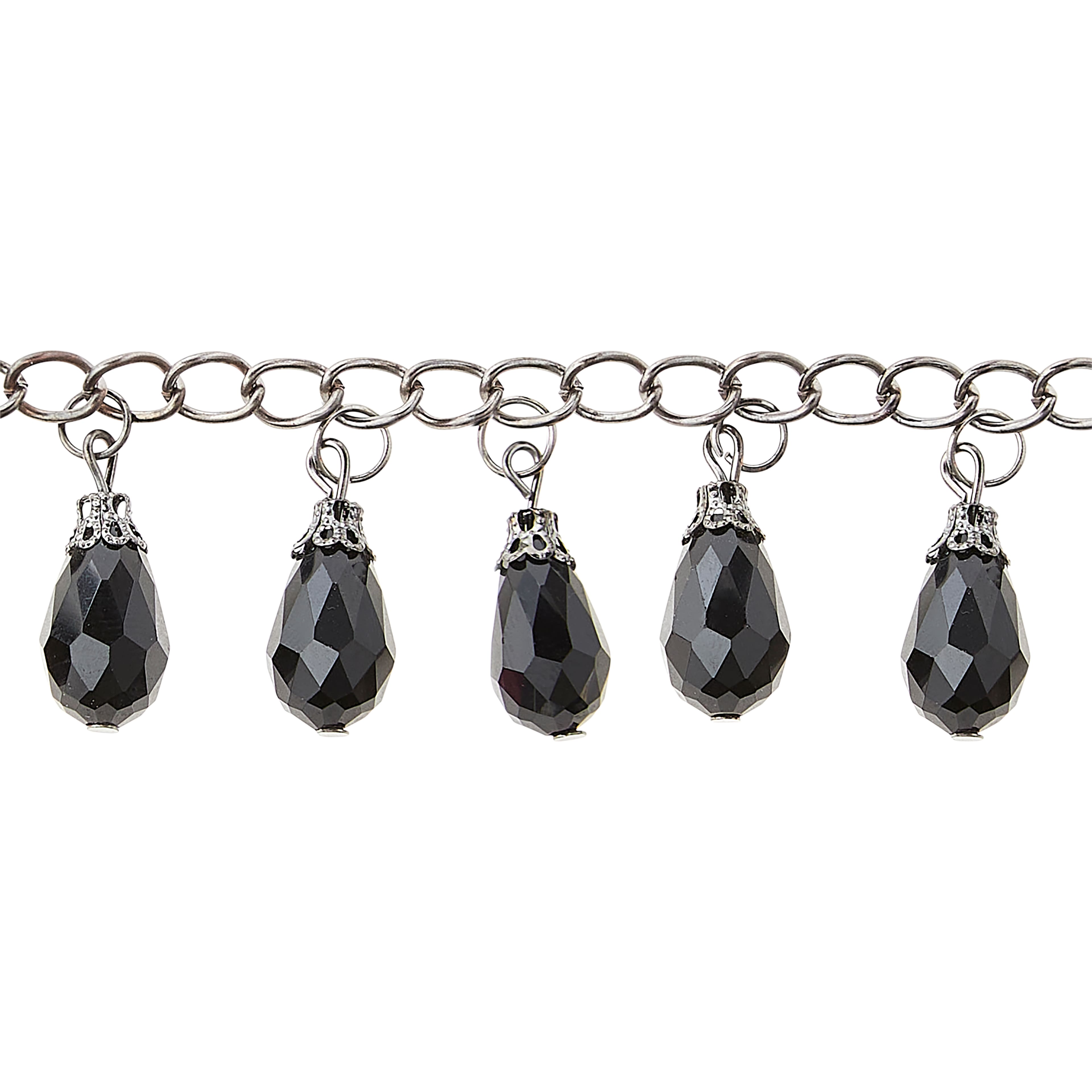 Black Teardrop Glass Beads Chain, 15mm by Bead Landing™