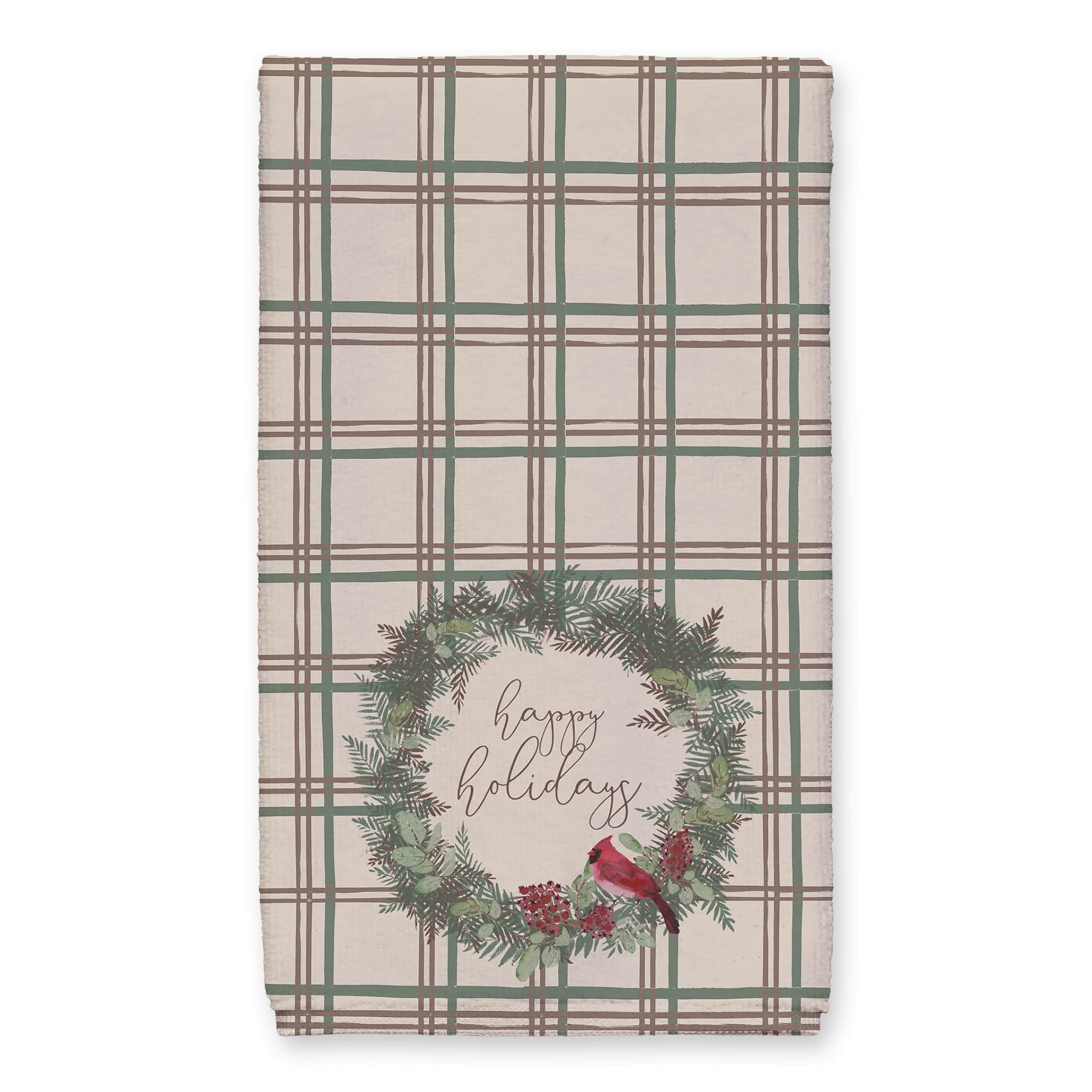 Happy Holidays Plaid Tea Towel Set