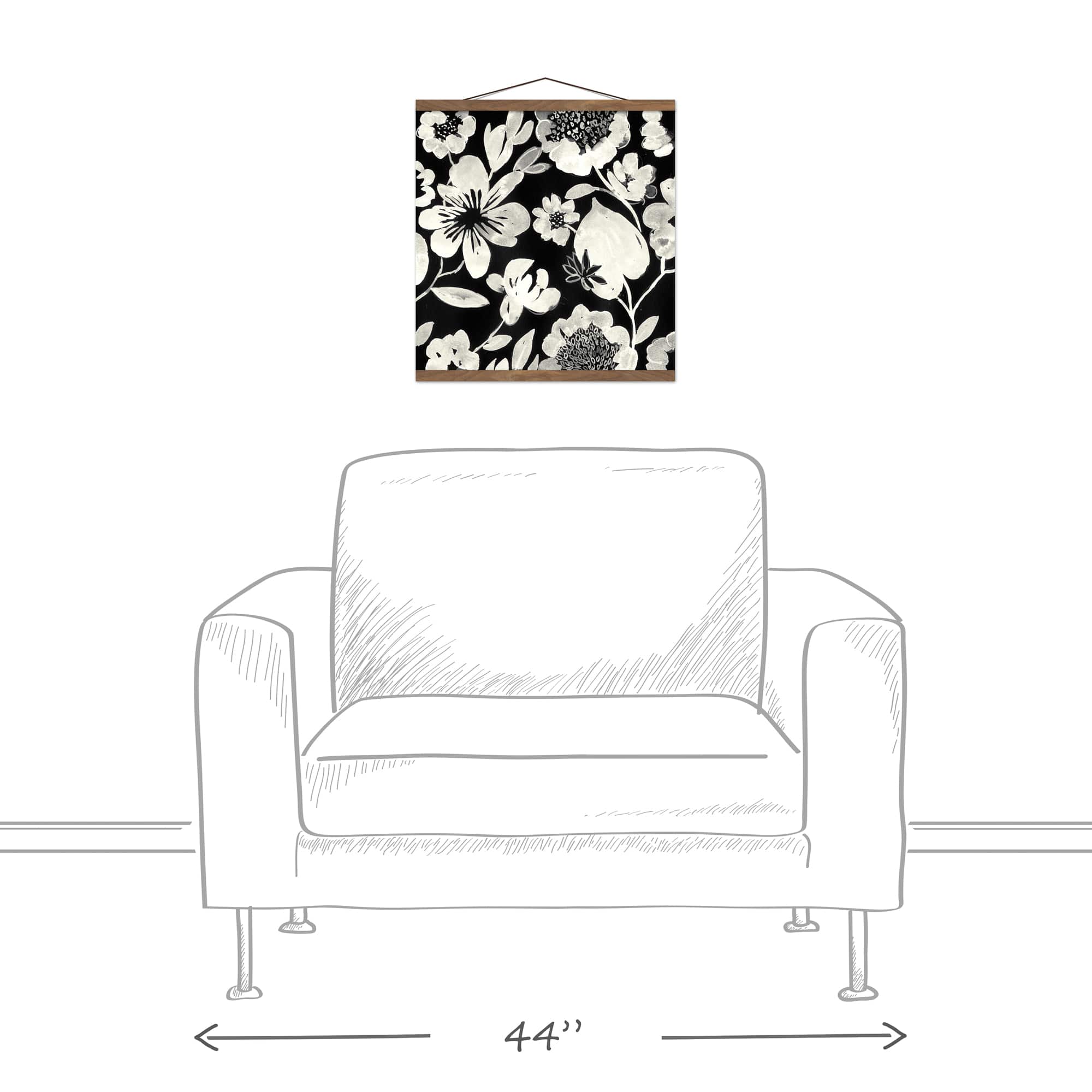 Cream Flowers Teak Hanging Canvas