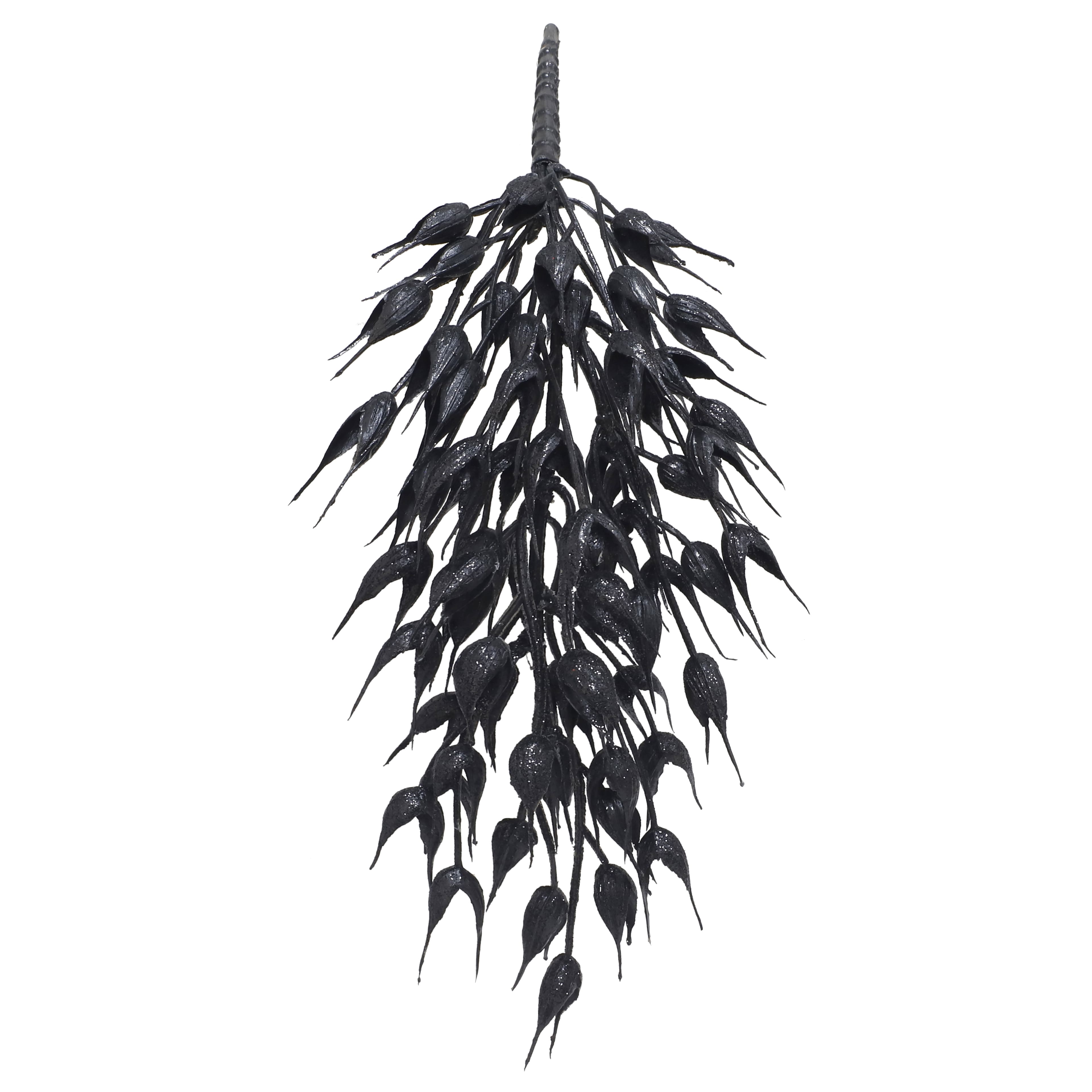 10" Black Glitter Oat Leaves Pick by Ashland®