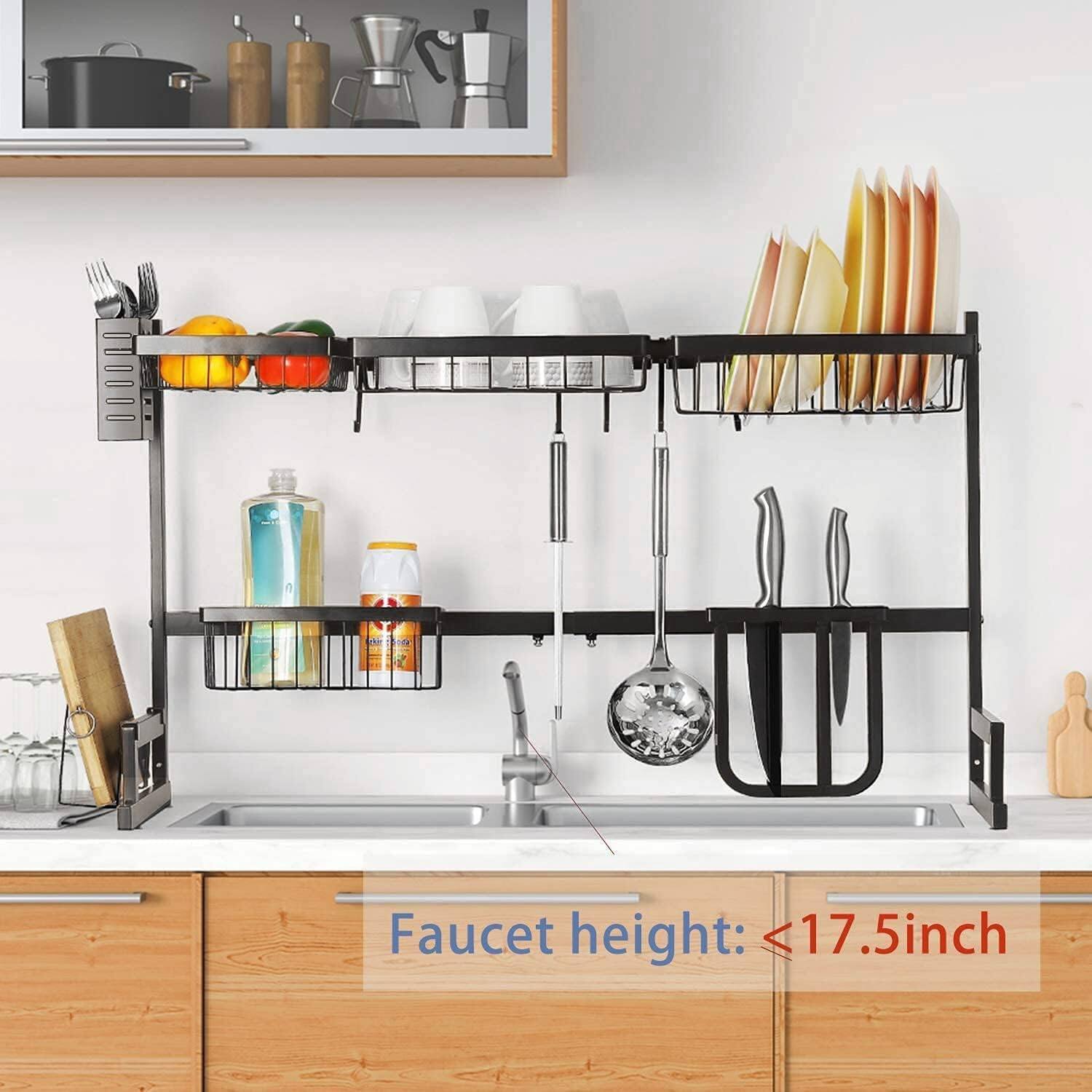 NEX&#x2122; 38&#x22; Black 2-Tier Stainless Steel Over the Sink Dish Rack