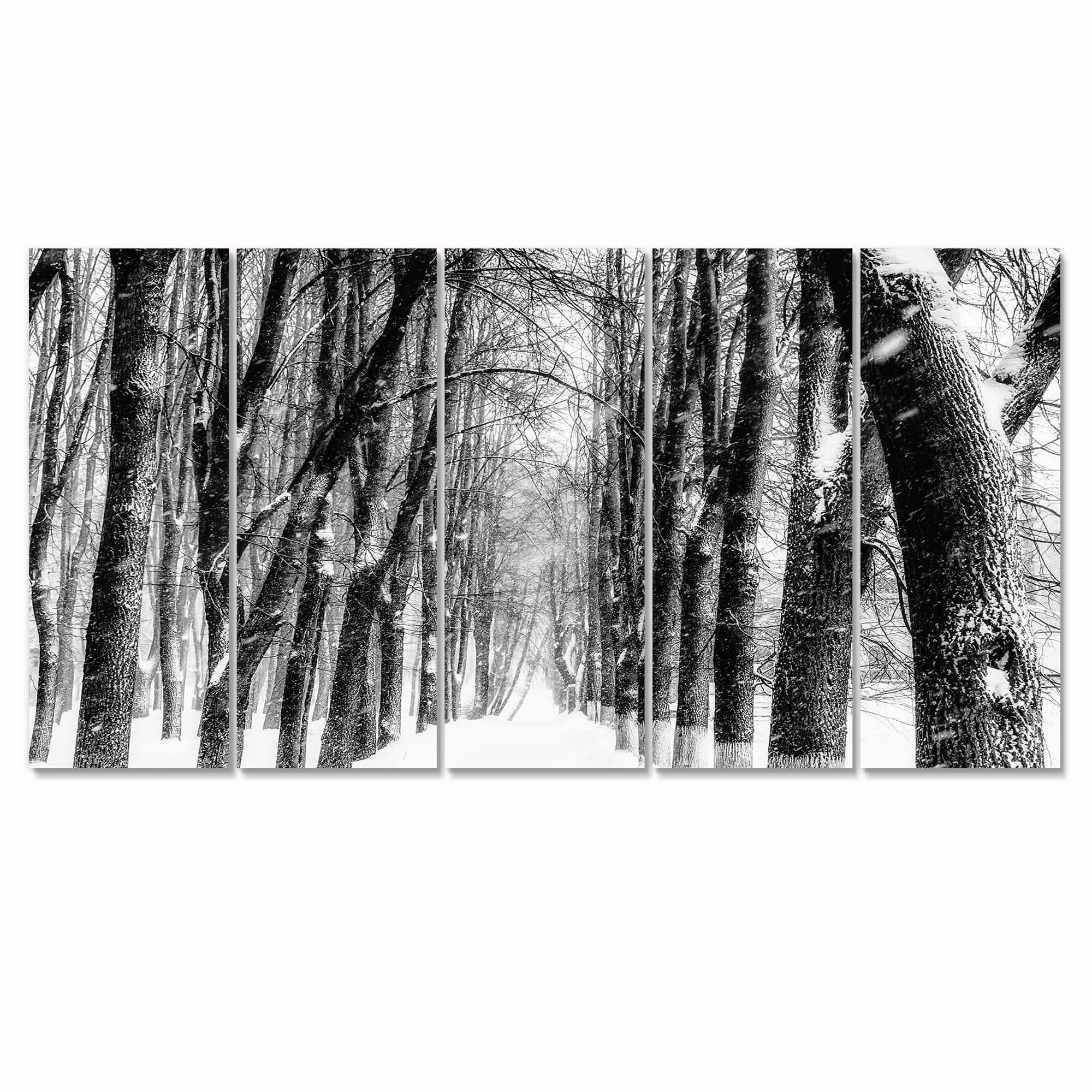 Designart - Snowy Forest Black and White - Modern Forest Canvas Art