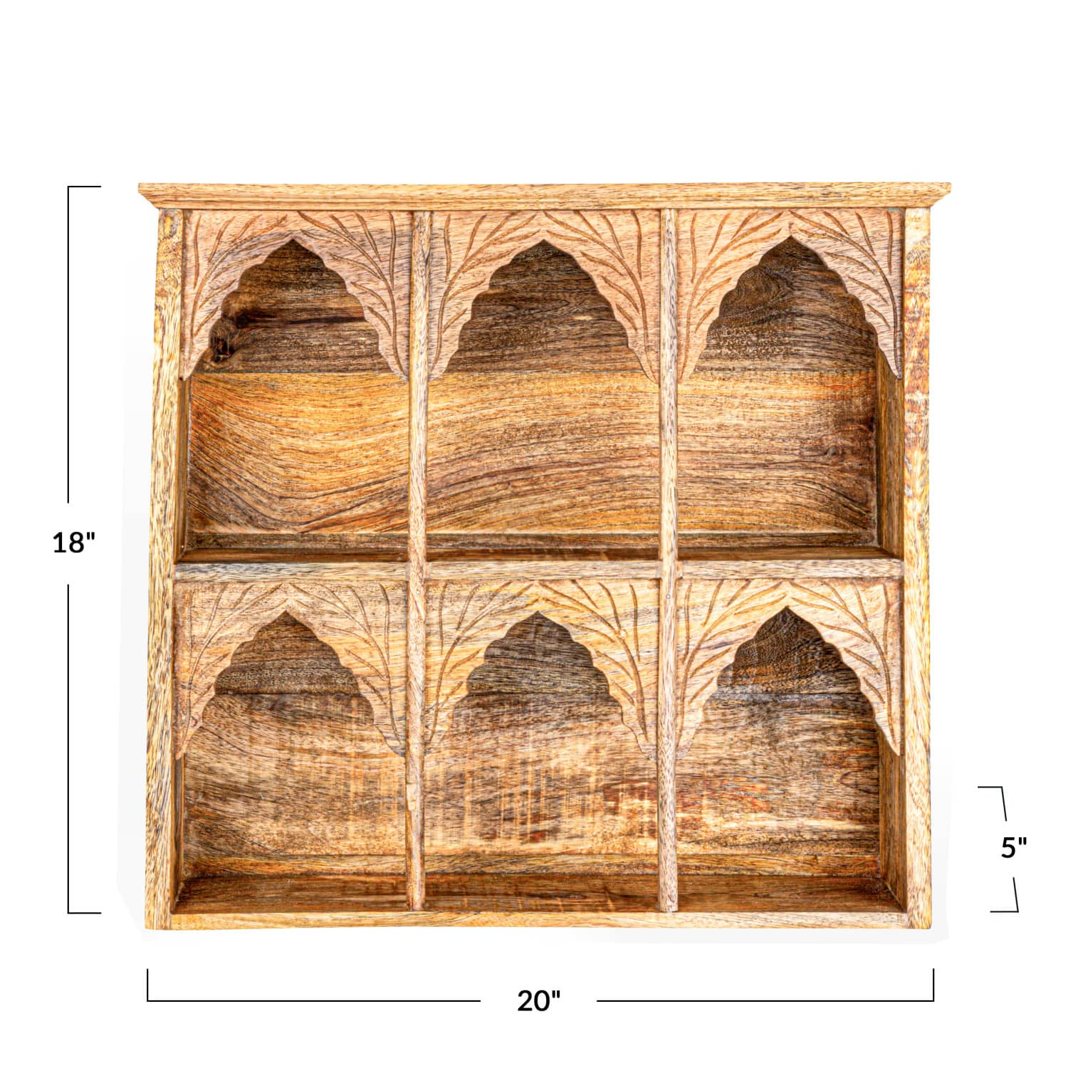 20&#x22; Carved Natural Mango Wood Shelf