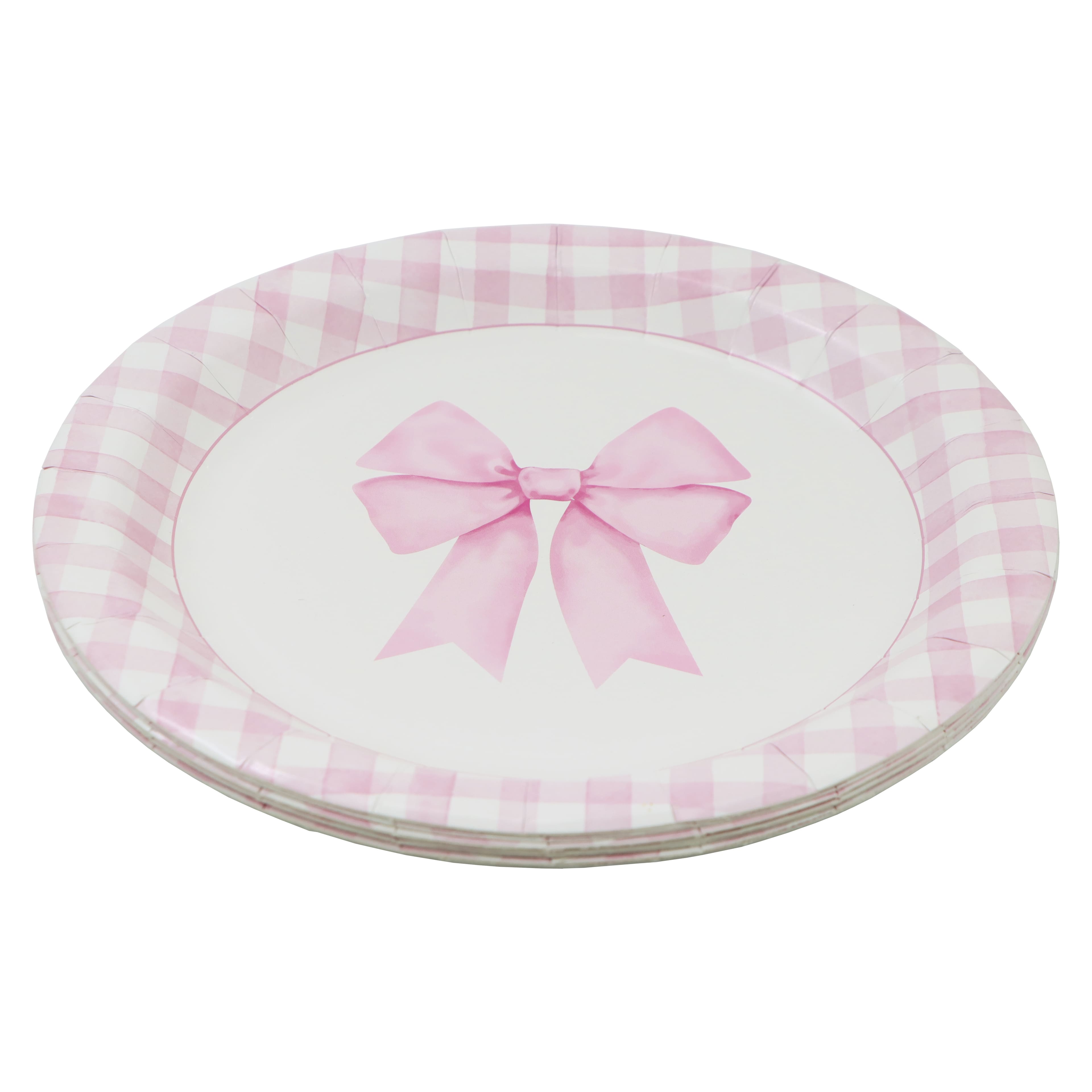 Assiettes plates 9" à motif nœud rose et vichy, 10 pièces par Celebrate It