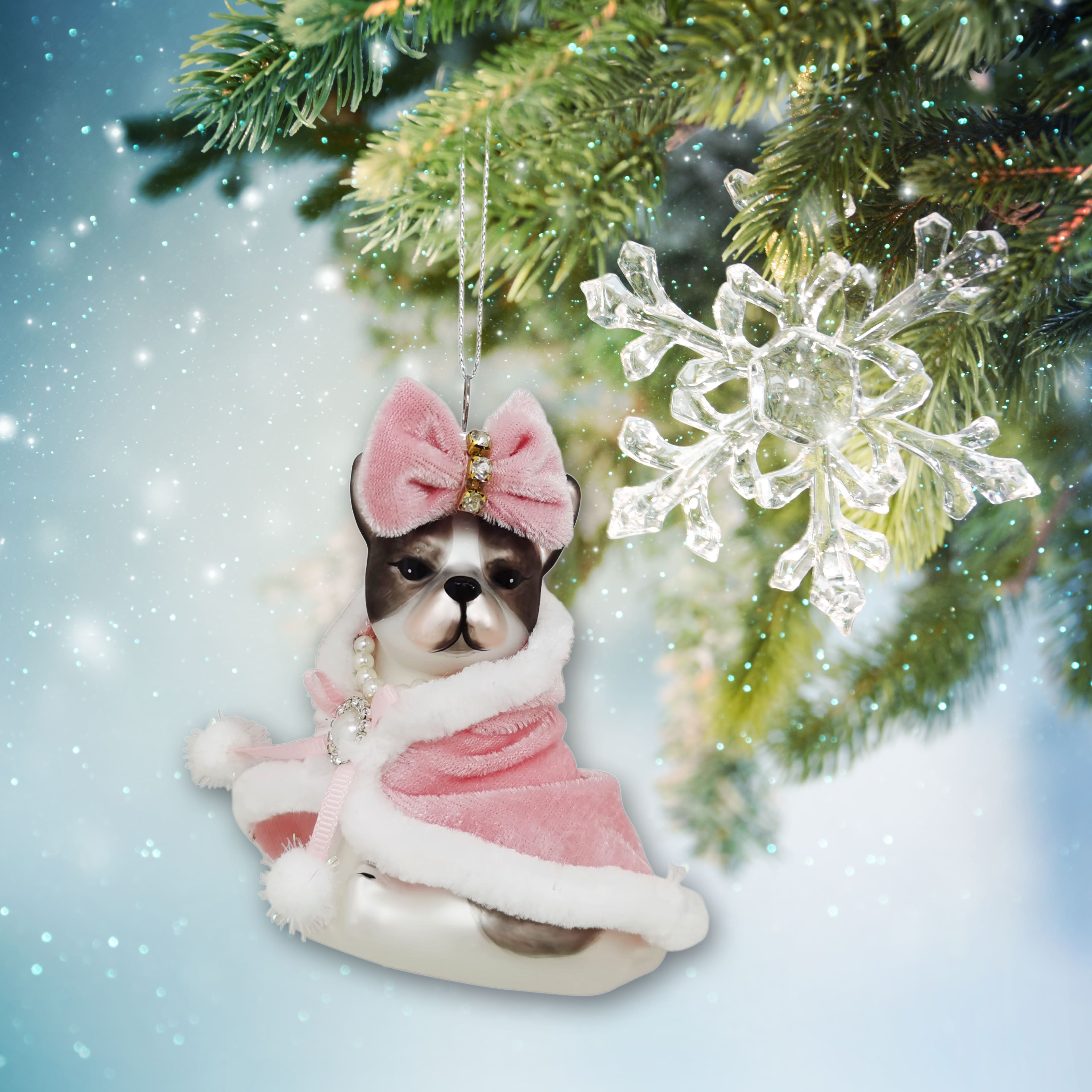 3.5" Bulldog in Pink Robe Glass Ornament by Ashland®