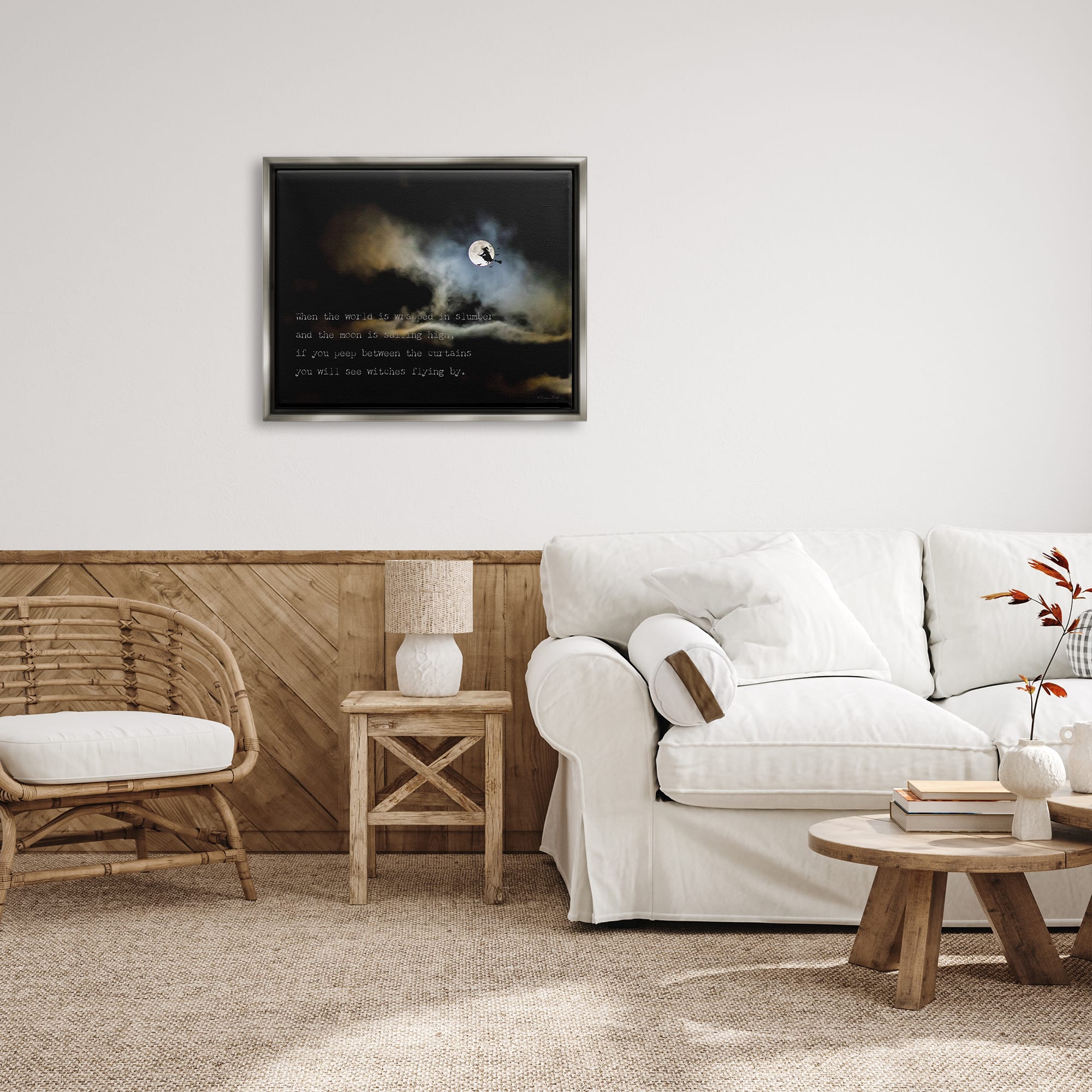 Stupell Industries Witch Flying By Moon Framed Floater Canvas Wall Art