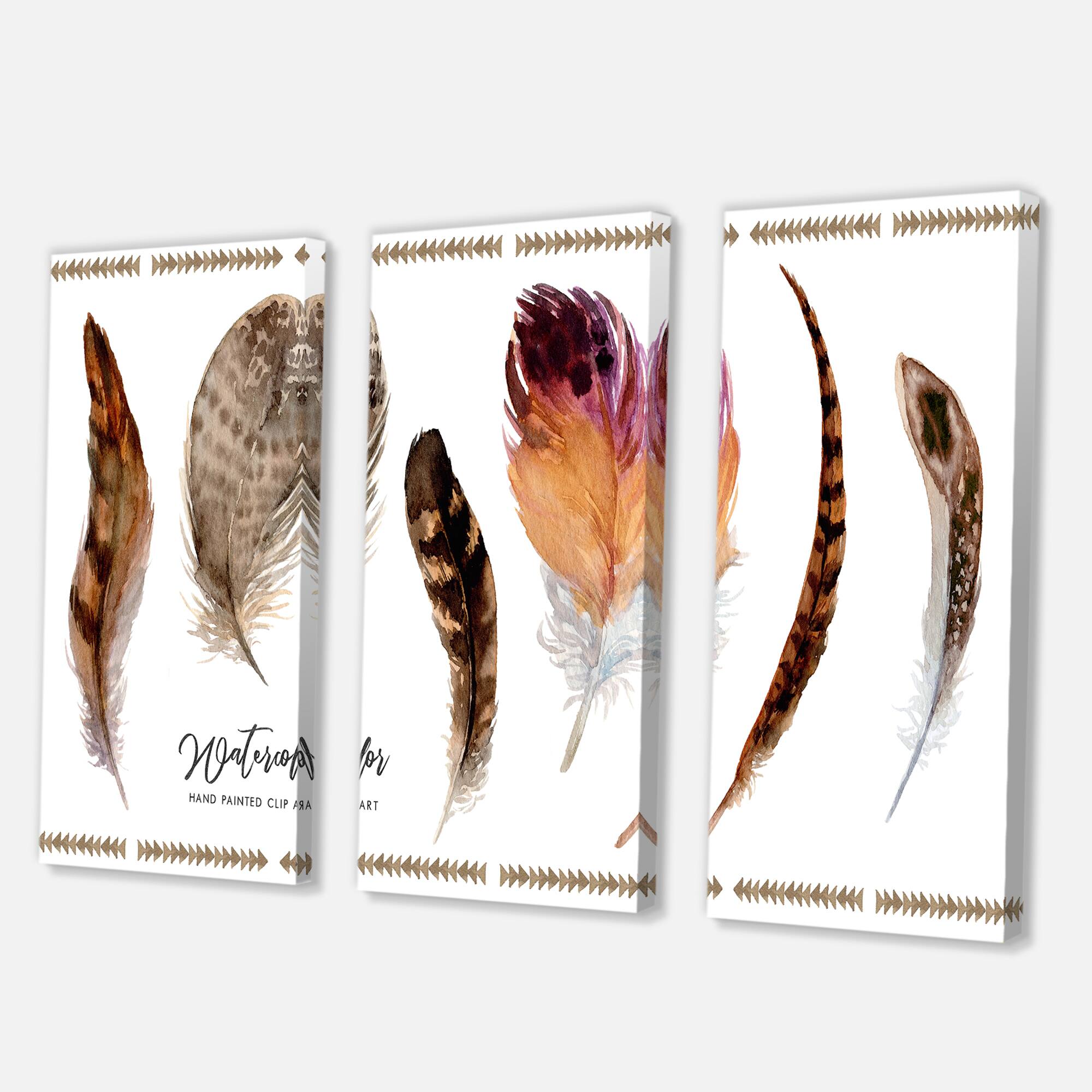Designart - Exotic Vibrant Boho Feathers - Bohemian &#x26; Eclectic Canvas Wall Art Print