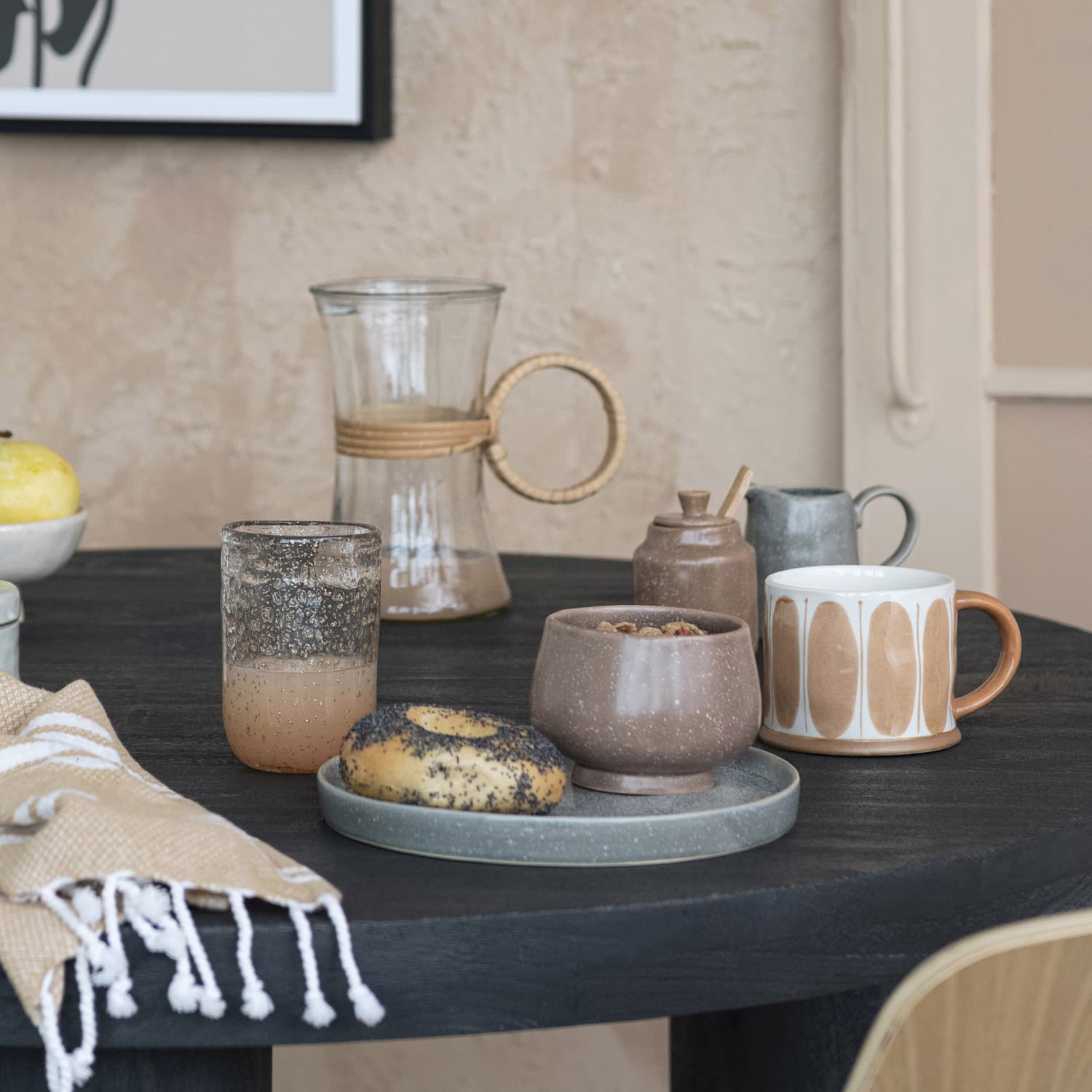 Matte Gray Stoneware Serving Plate with Dish Set