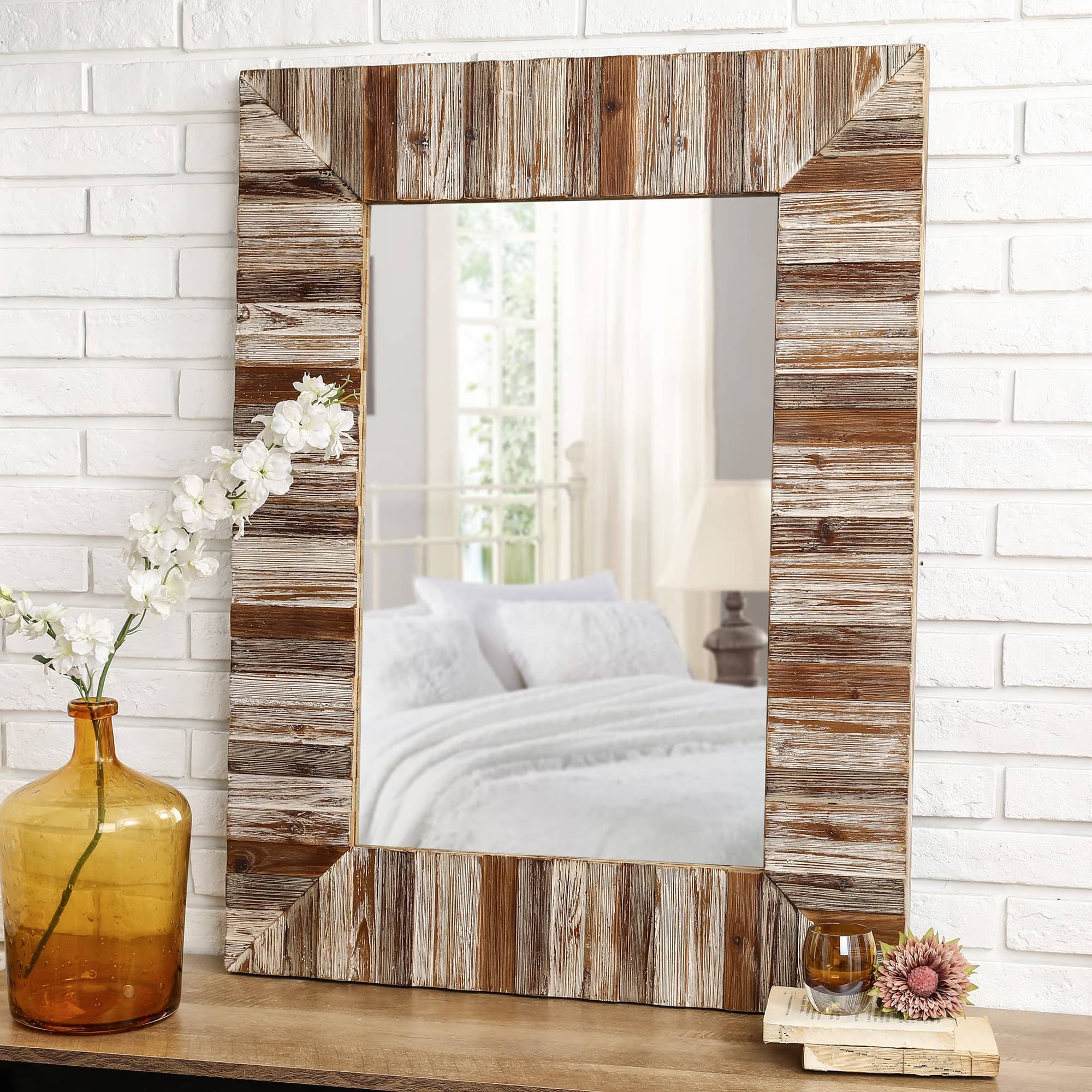 Glitzhome&#xAE; 39.5&#x22; Rectangle Wooden Farmhouse Wall Mirror