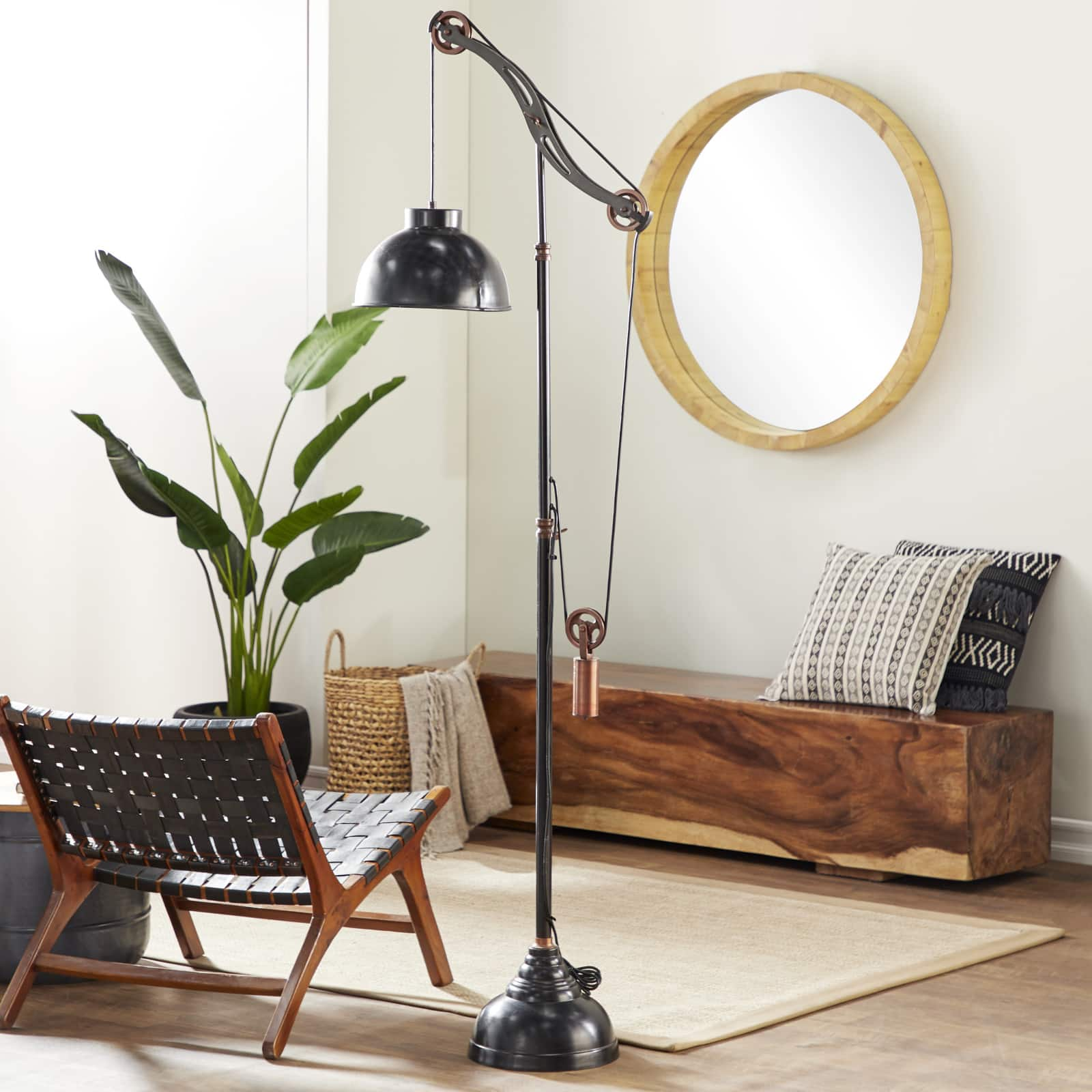 79&#x22; Black Metal Industrial Floor Lamp