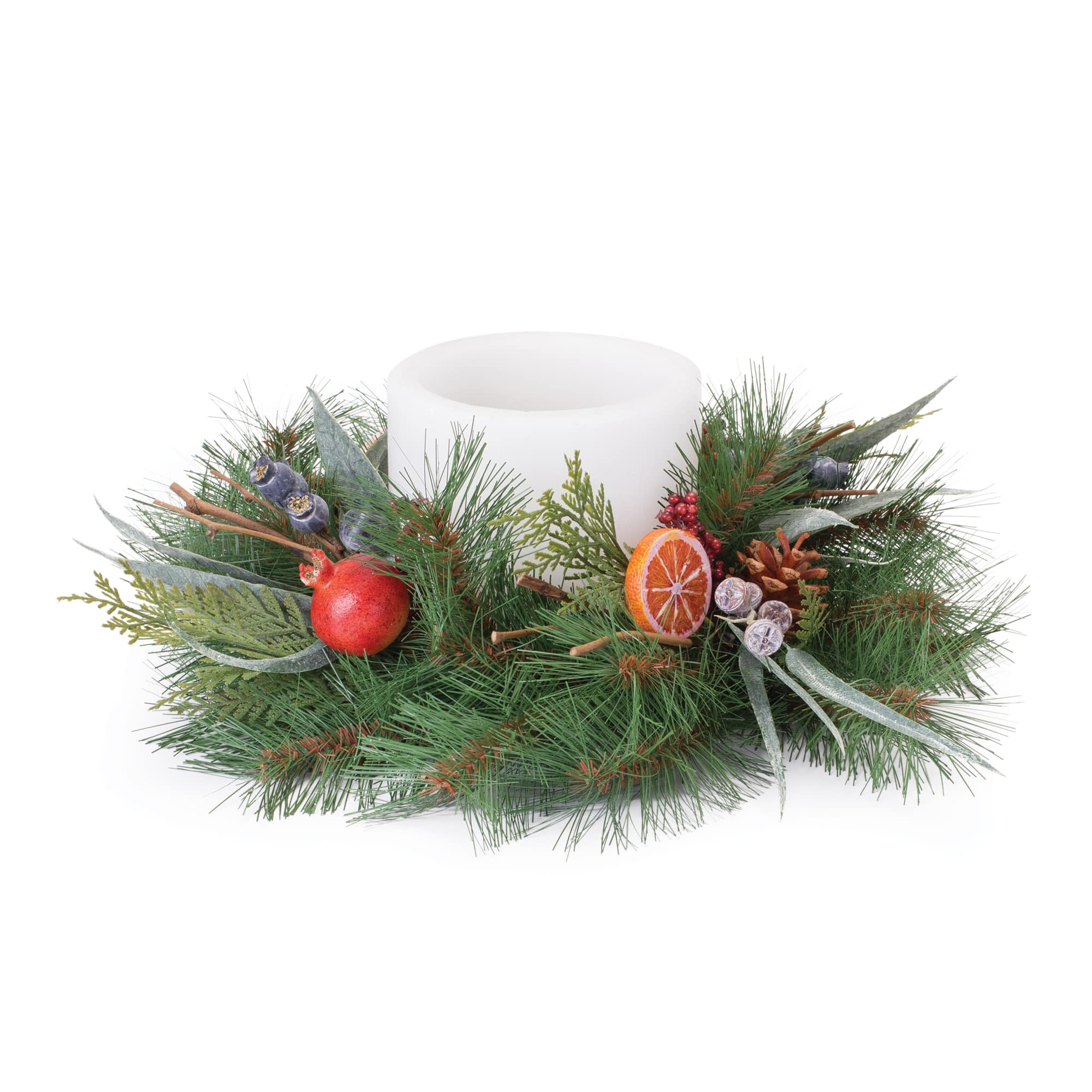 18&#x22; Mixed Pine &#x26; Fruit Candle Ring