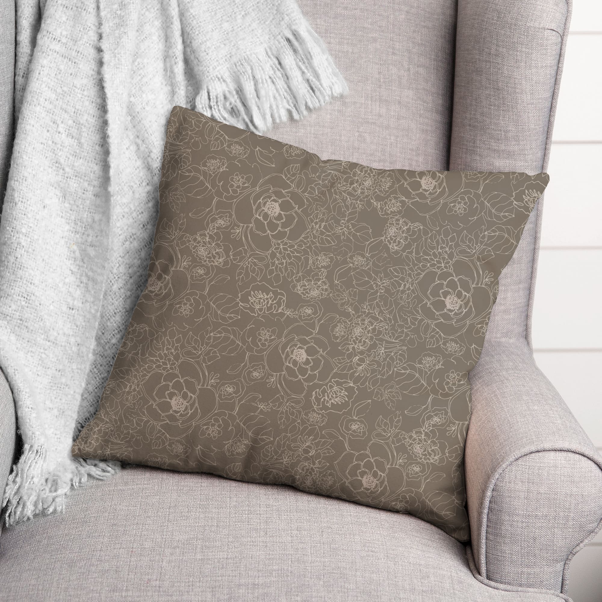 Line Floral Throw Pillow