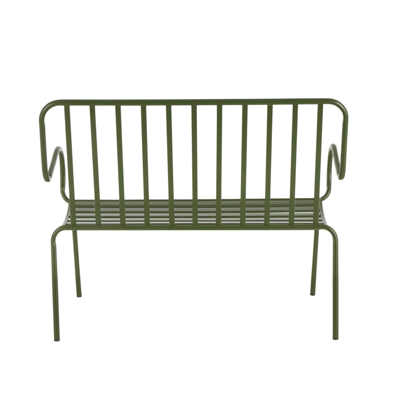 44.25" Green Metal Slatted Outdoor Bench with Curved Armrests