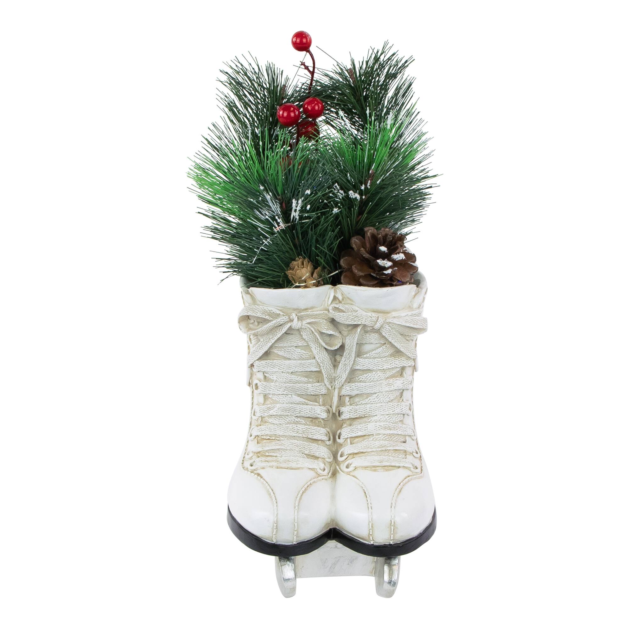 12" LED Lighted White Skates with Floral Arrangement Christmas Decoration
