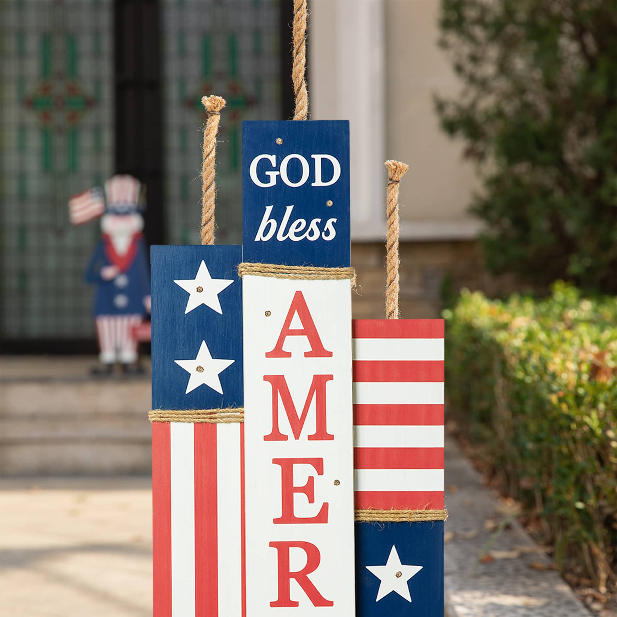 Glitzhome® 36.25" Lighted Wood Patriotic Firecracker Porch Décor