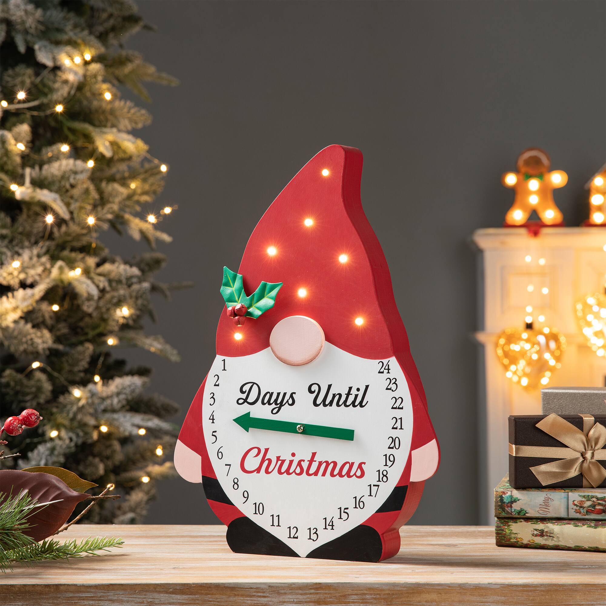 Glitzhome® 15'' Lighted Wooden Christmas Gnome Countdown Calendar