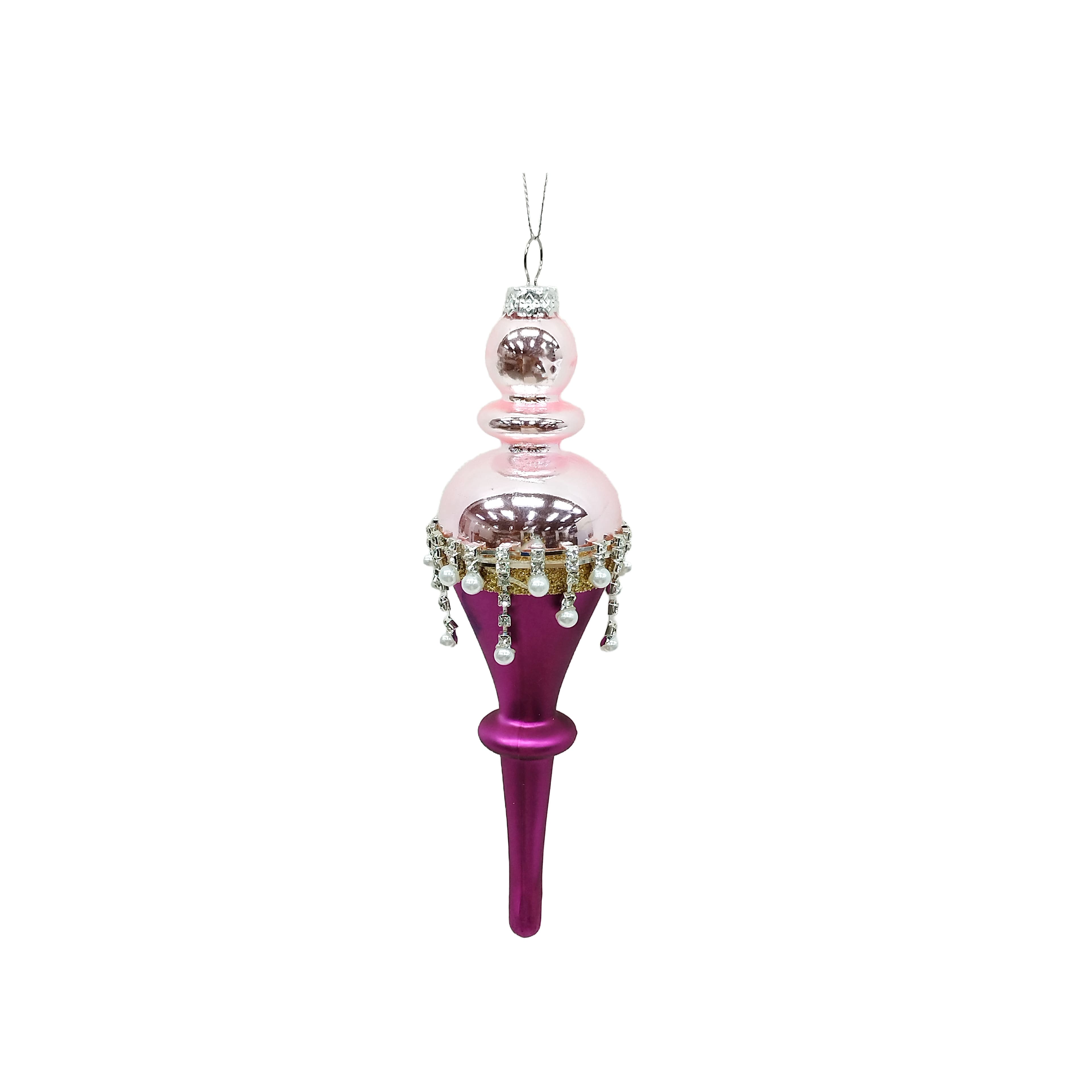 8.75&#x22; Pink &#x26; Silver Glass Teardrop Ornament by Ashland&#xAE;